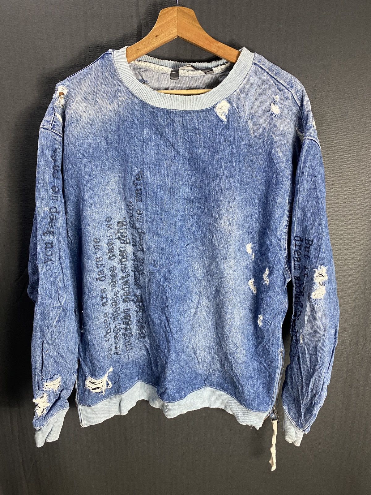 Designer × Zara Zara Distressed Printed Faux Denim Pullover Size US XL / EU 56 / 4 - 1 Thumbnail