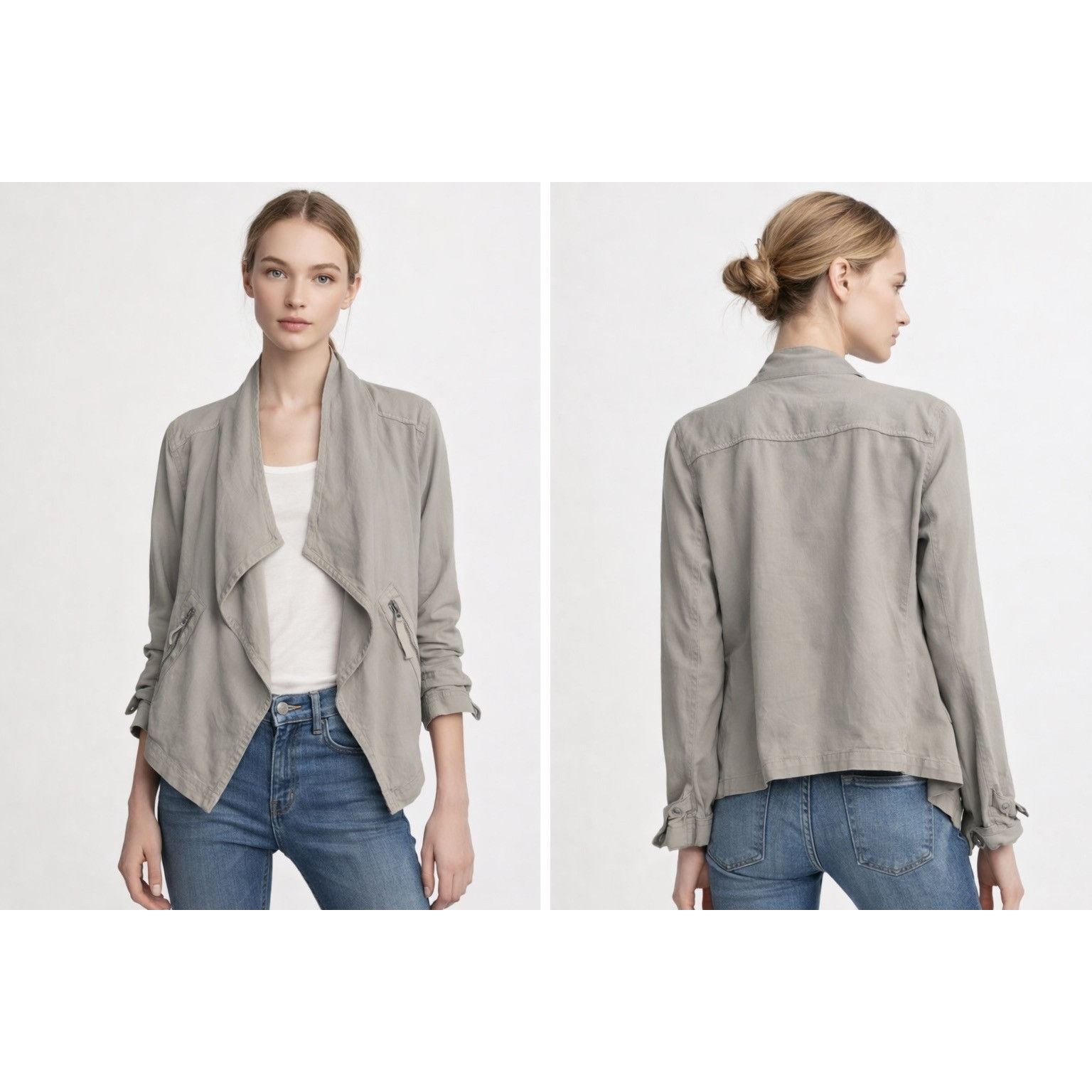 Anthropologie Anthropologie Draped Linen Utility Jacket - Gray - XS Size XS / US 0-2 / IT 36-38 - 1 Thumbnail