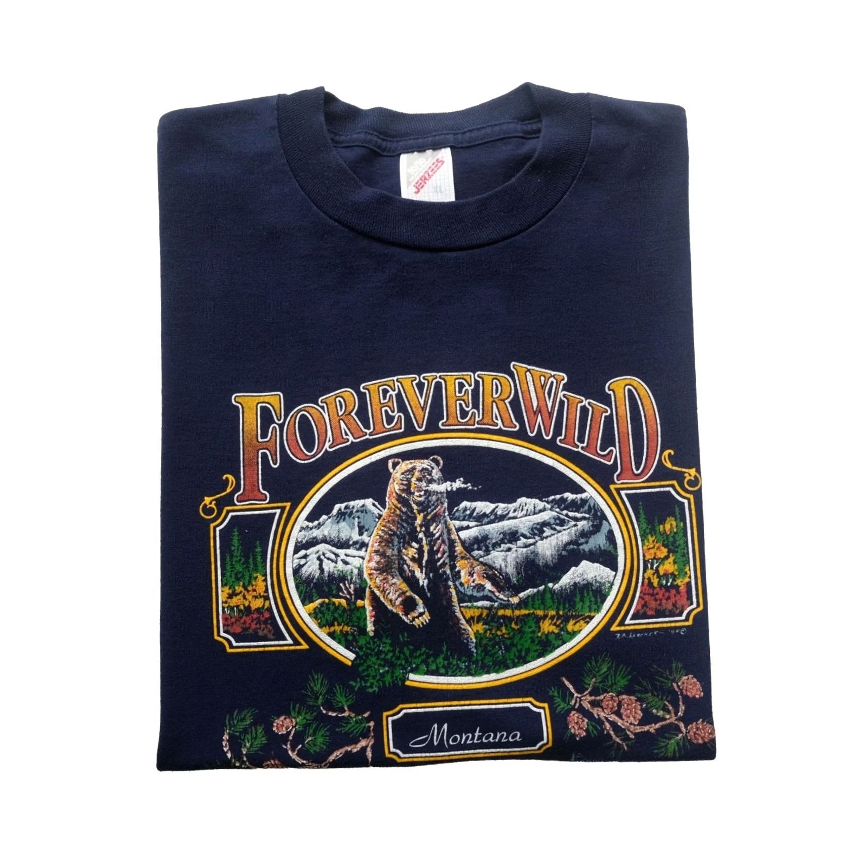 Fruit Of The Loom VINTAGE FRUIT OF THE LOOM 1994 FOREVER WILD BEAR OUTDOOR MONTANA GRAPHIC BLUE T SHIRT XL Size US XL / EU 56 / 4 - 2 Thumbnail