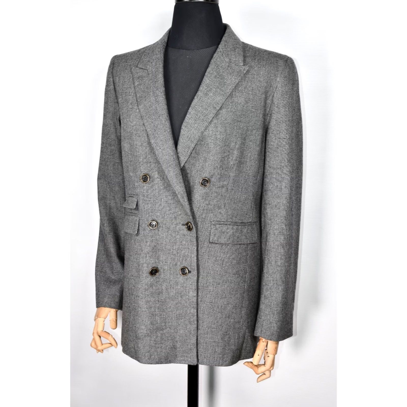 Sandro Sandro Paris Houndstooth Double Breasted Blazer Coat Jacket size 40 Gray Women's Size S / US 4 / IT 40 - 2 Thumbnail