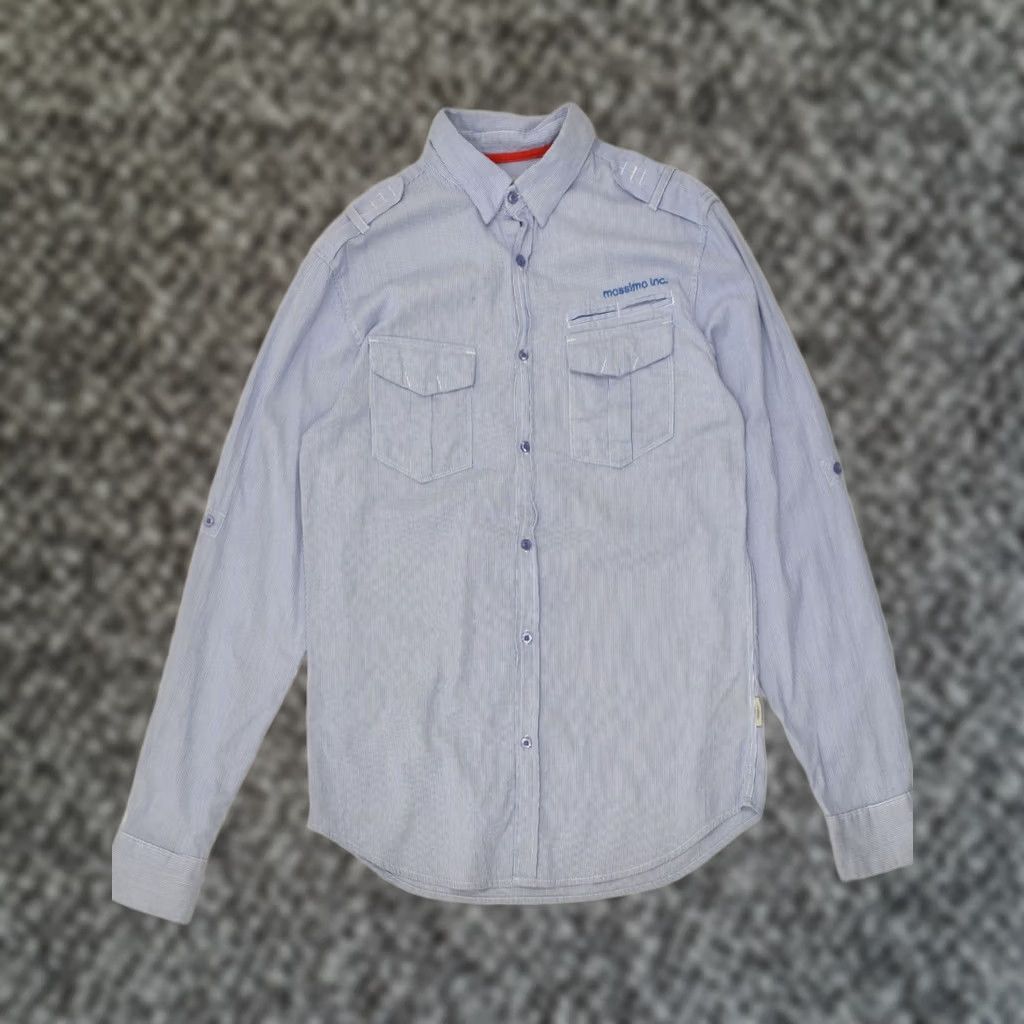 Mossimo MOSSIMO Mens Shirt Medium Blue Pinstripe Cotton Slim Fit AE04 Size US M / EU 48-50 / 2 - 1 Thumbnail