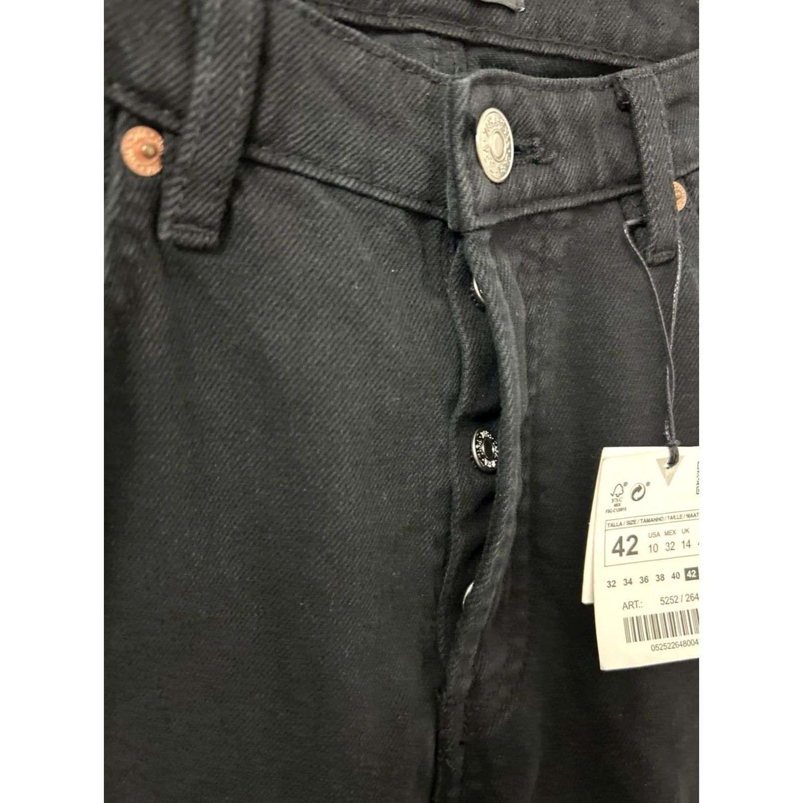 Zara ZARA Jeans Womens 10 33L Black Straight Leg Pockets Button Fly Denim NWT Size 32" / US 10 / IT 46 - 6 Thumbnail