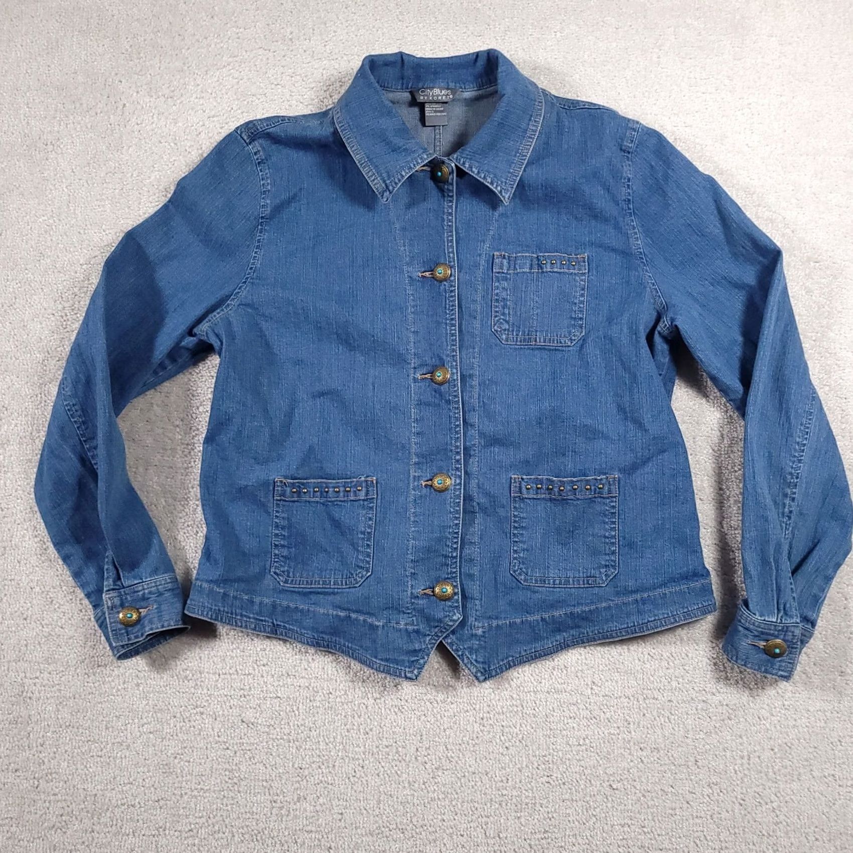 Vintage Koret City Blues Blue Button Up Denim Jacket Women's Large Pockets Western Jacket/Coat Short Sleeve? Size L / US 10 / IT 46 - 2 Thumbnail