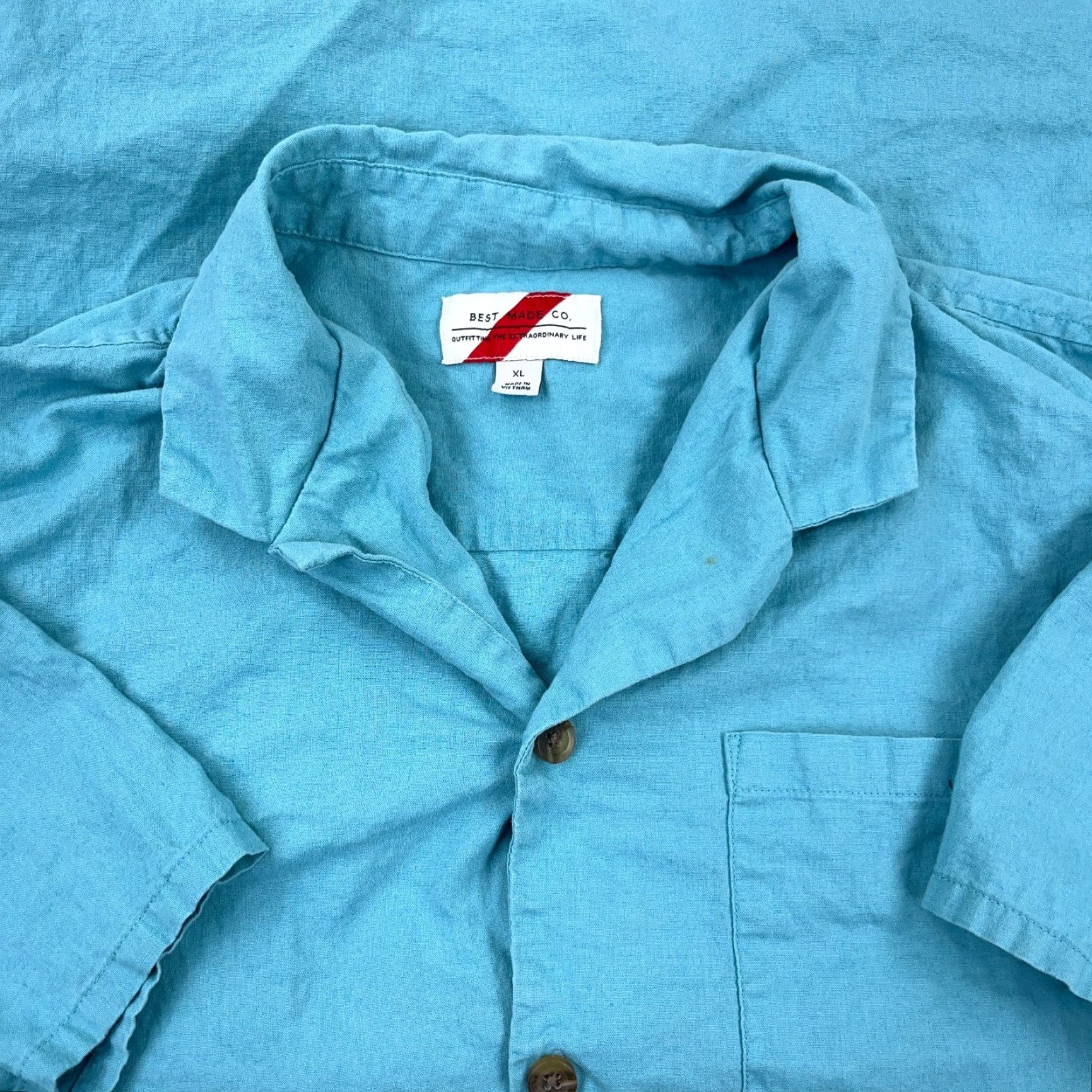CO Best Made Co Shirt Men XL Blue Button Up Linen Blend Pocket Casual Fashion Shirt Mens XL Blue Button-Up Linen Blend Size 46R - 2 Thumbnail