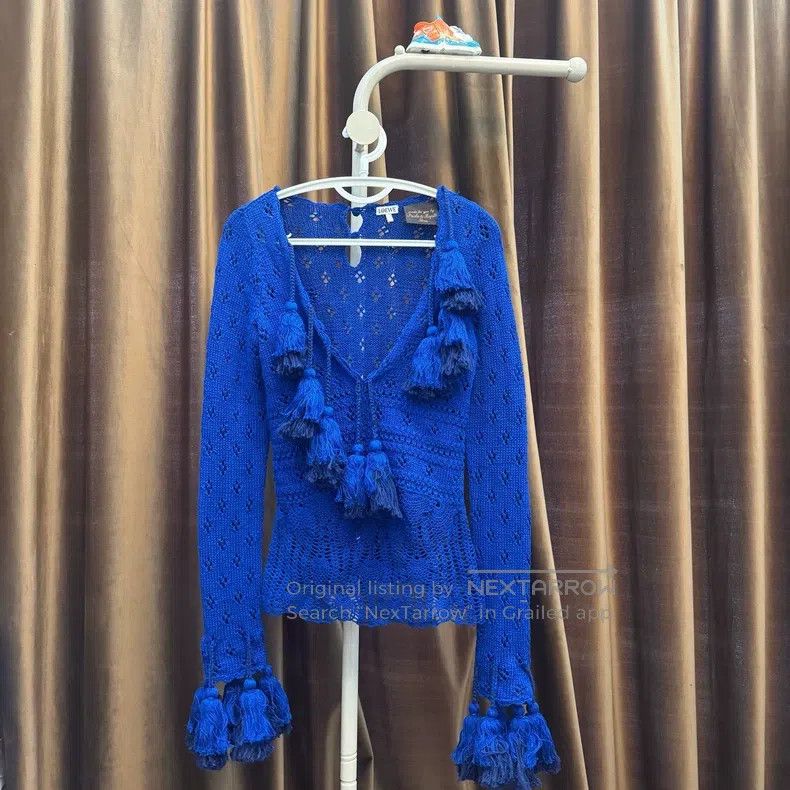 Loewe Loewe Blue Large V-Neck Openwork Knitted Sweater Size XS / US 0-2 / IT 36-38 - 1 Thumbnail