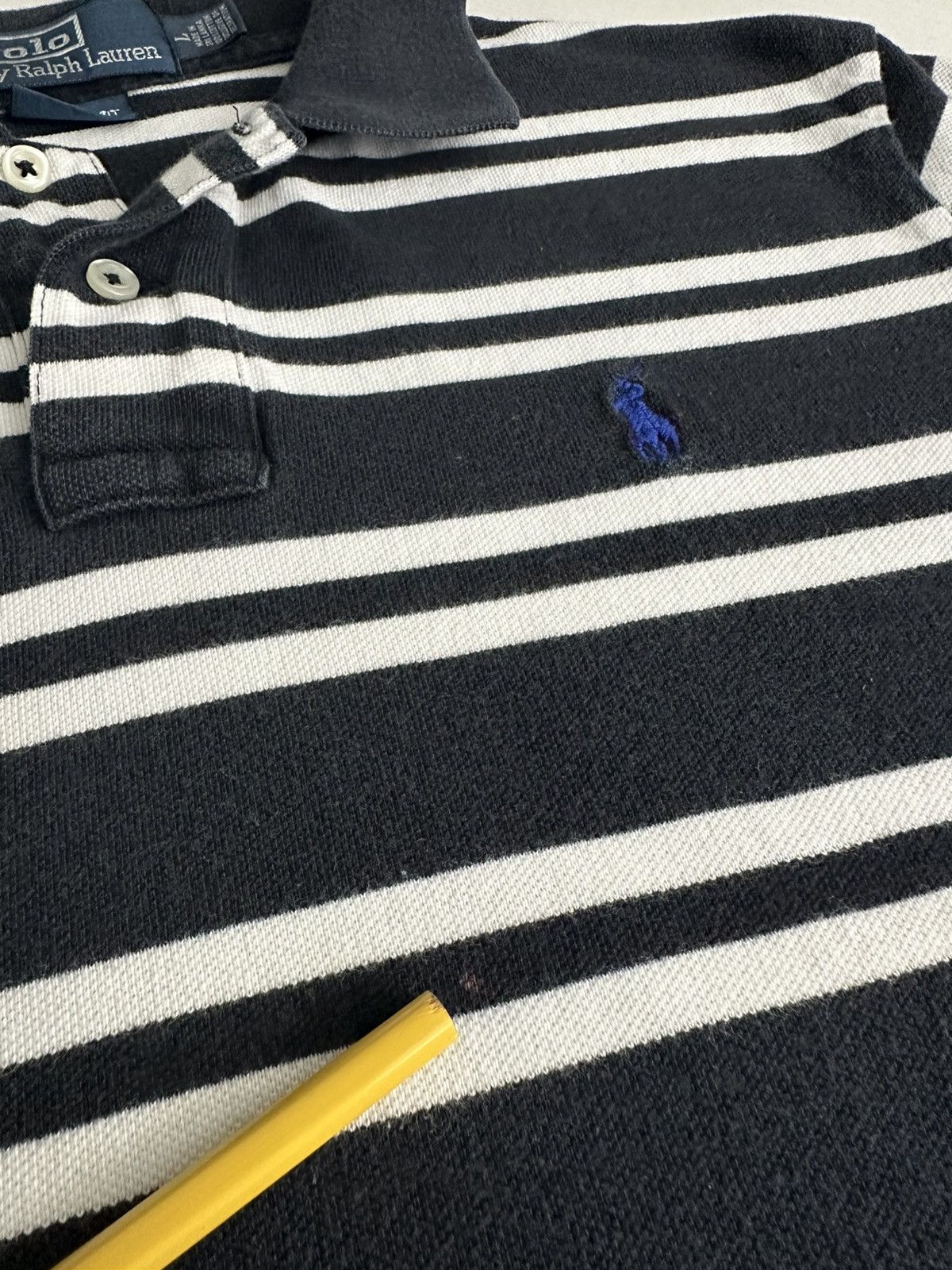 Vintage Vintage 90s Polo Ralph Lauren B&W Striped Polo Shirt Size US L / EU 52-54 / 3 - 8 Thumbnail