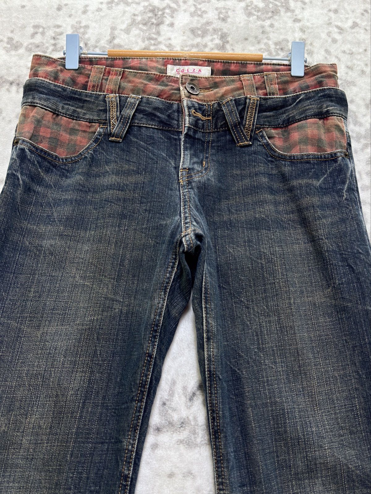 Japanese Brand Colza Y2K Double Waist Distressed Printed back Denim Jeans Size US 31 - 3 Thumbnail