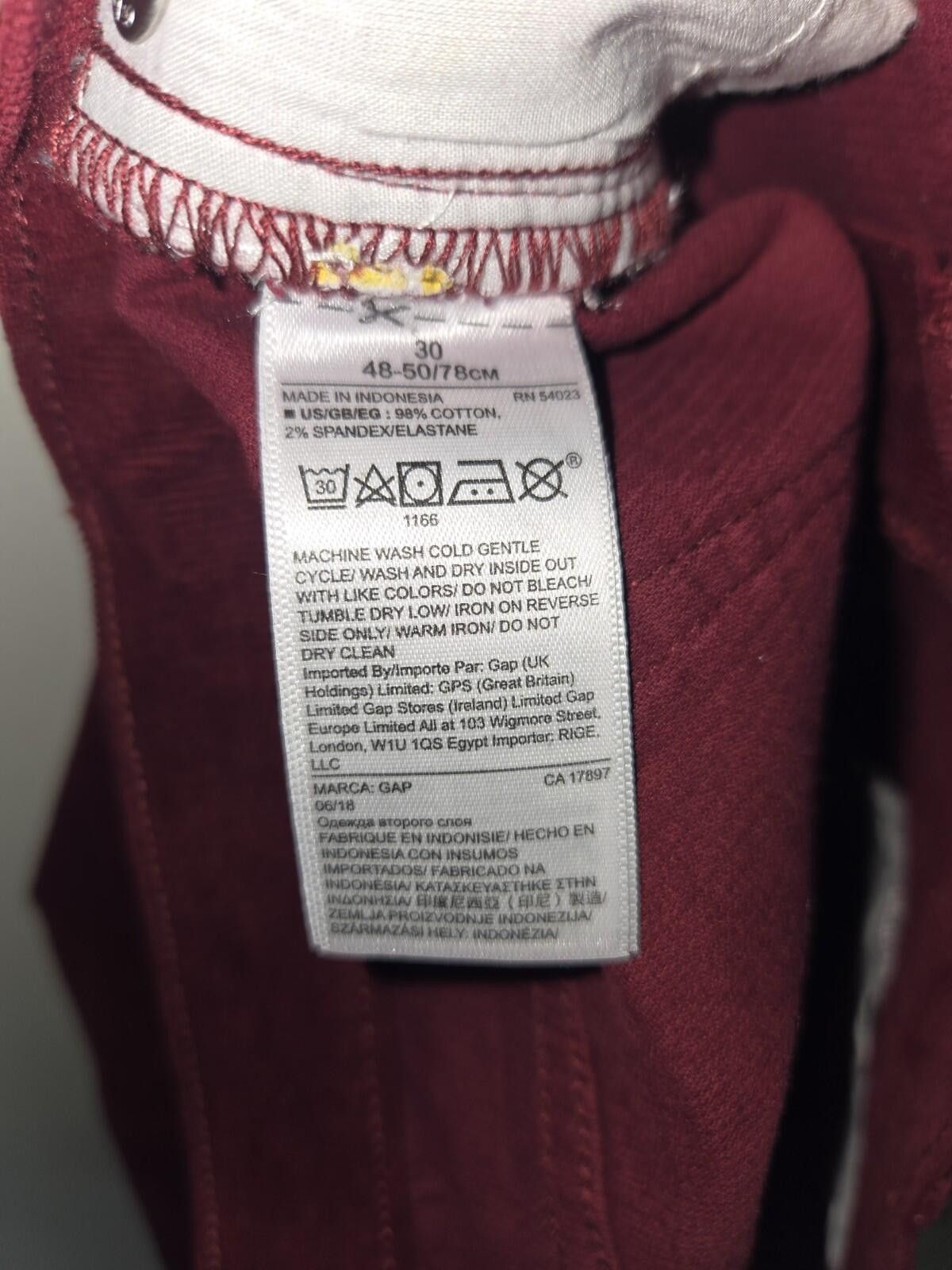Gap Gap 1969 Resolution Skinny Stretch Maroon Denim Jeans 30 Size 30" / US 8 / IT 44 - 5 Thumbnail