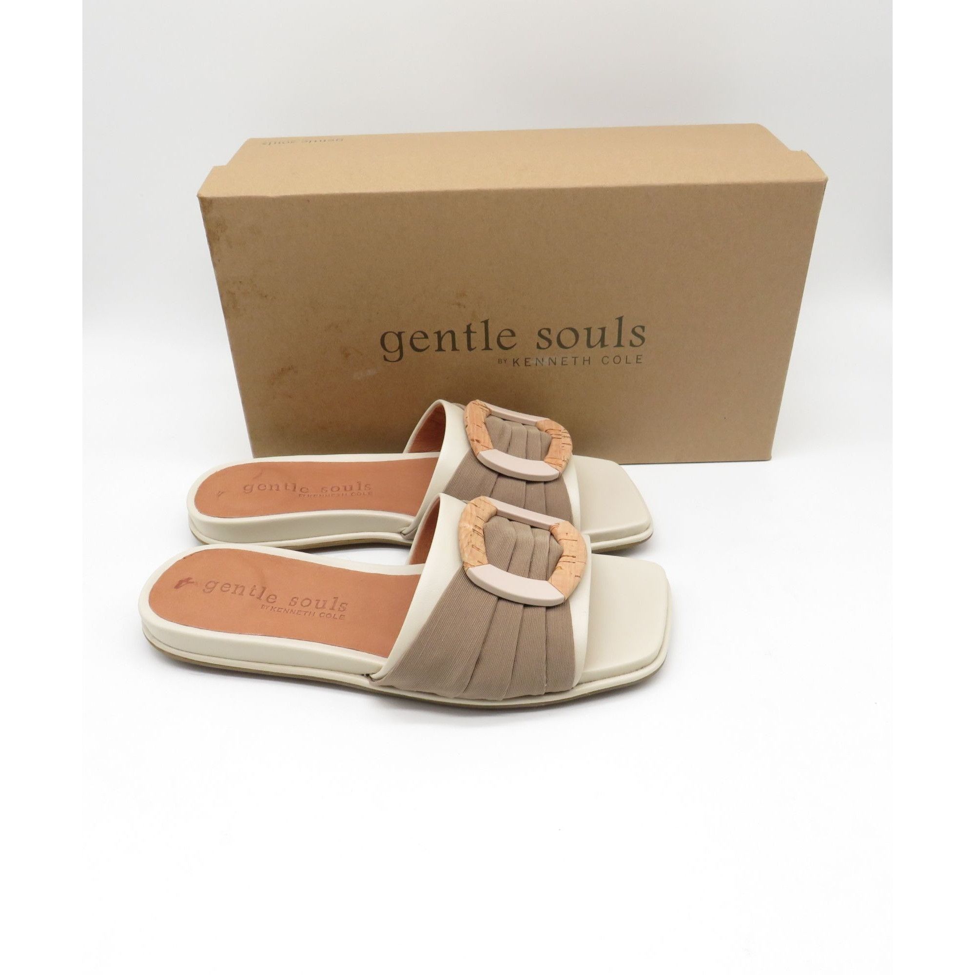 Gentle Souls Rhea Sandals Beige Cork Buckle Sliders