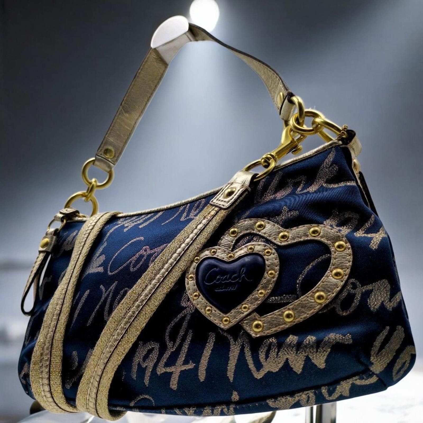 Coach Coach - Navy Blue Script Heart Charm Shoulder Bag Size ONE SIZE - 1 Thumbnail