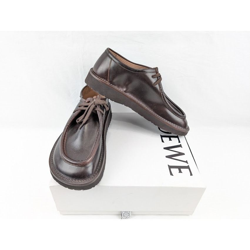 Loewe o1rshd1 Faro Moc-Toe Leather Derby Shoes in Dark Brown Size US 12 / EU 45 - 20 Thumbnail