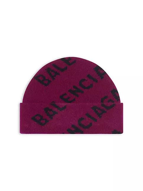 image of Balenciaga O1In1G1123 Allover Logo Beanie In Plum, Women's