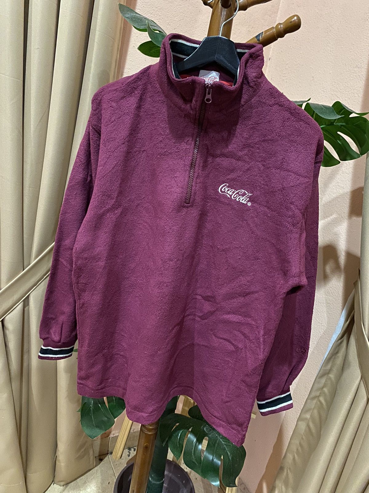 Coca Cola Coca-Cola Maroon Quarter-Zip Fleece Pullover Size US M / EU 48-50 / 2 - 2 Thumbnail