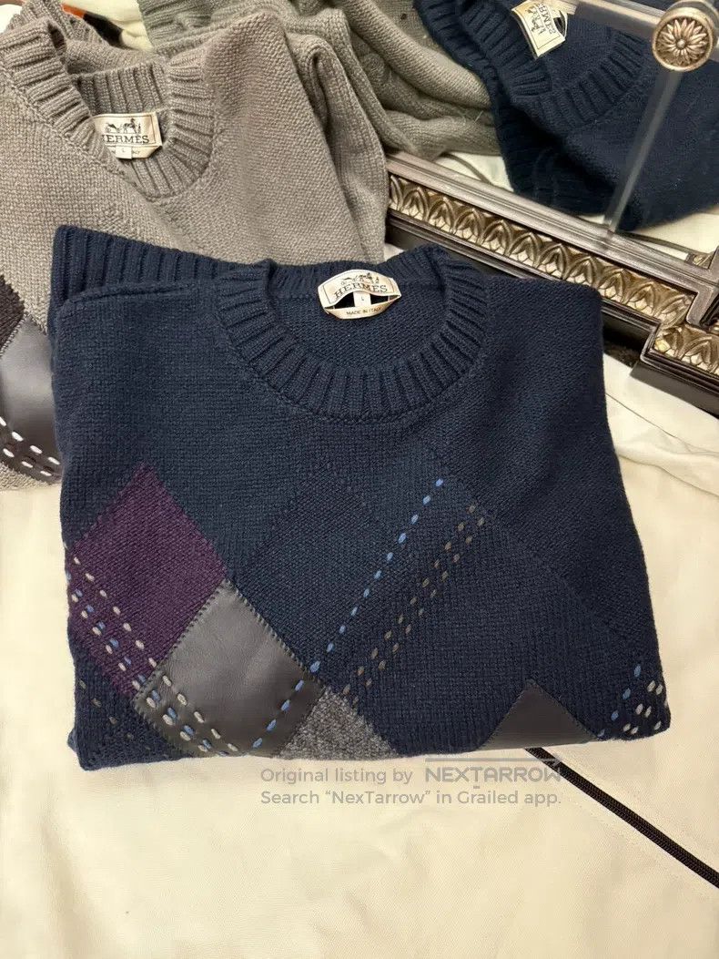 Hermes Hermes Men's Knit and Leather Embellished Fashion Sweater Size US L / EU 52-54 / 3 - 3 Thumbnail