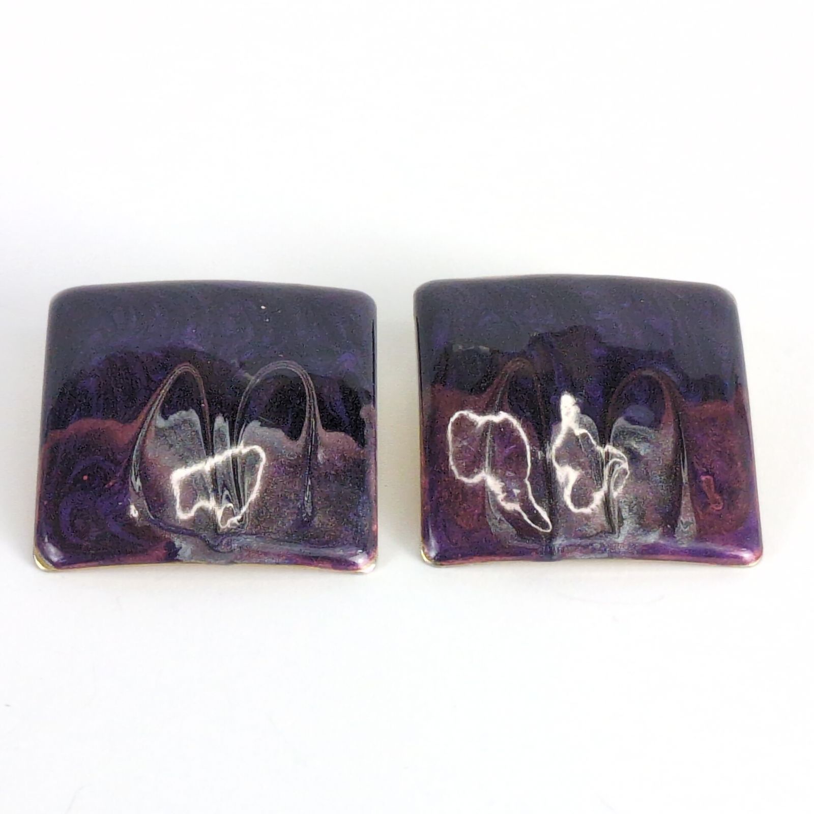 Vintage 1980s Purple Shimmer Swirl Enamel Square Stud Earrings Size ONE SIZE - 1 Thumbnail