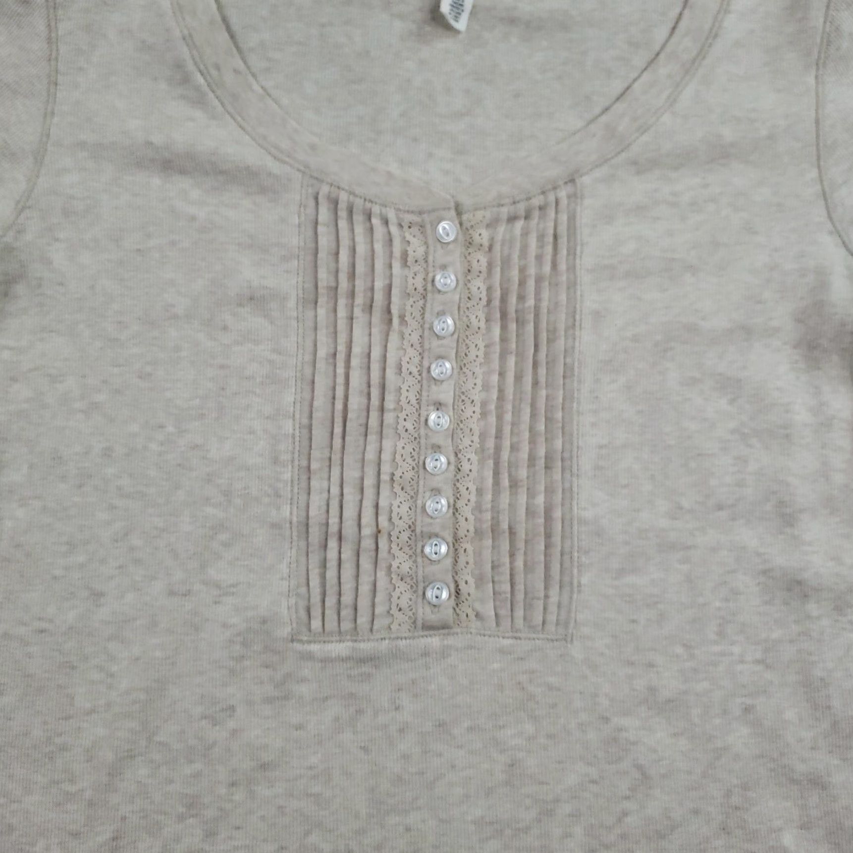 Aeropostale AEROPOSTALE Shirt Womens XL Beige Stretch Scoop Neck Lace Pintuck Henley Size XL / US 12-14 / IT 48-50 - 6 Thumbnail