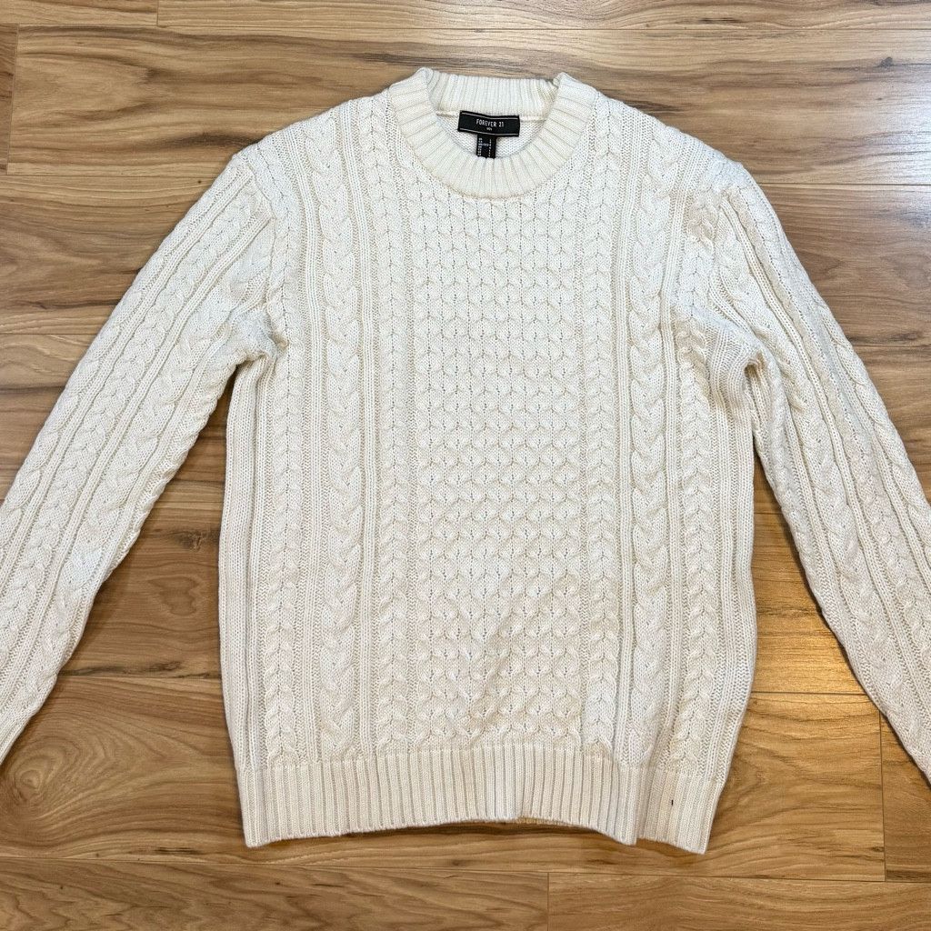 Forever 21 Forever 21 Men’s Cable Knit Sweater Cream Size L Size US L / EU 52-54 / 3 - 1 Thumbnail
