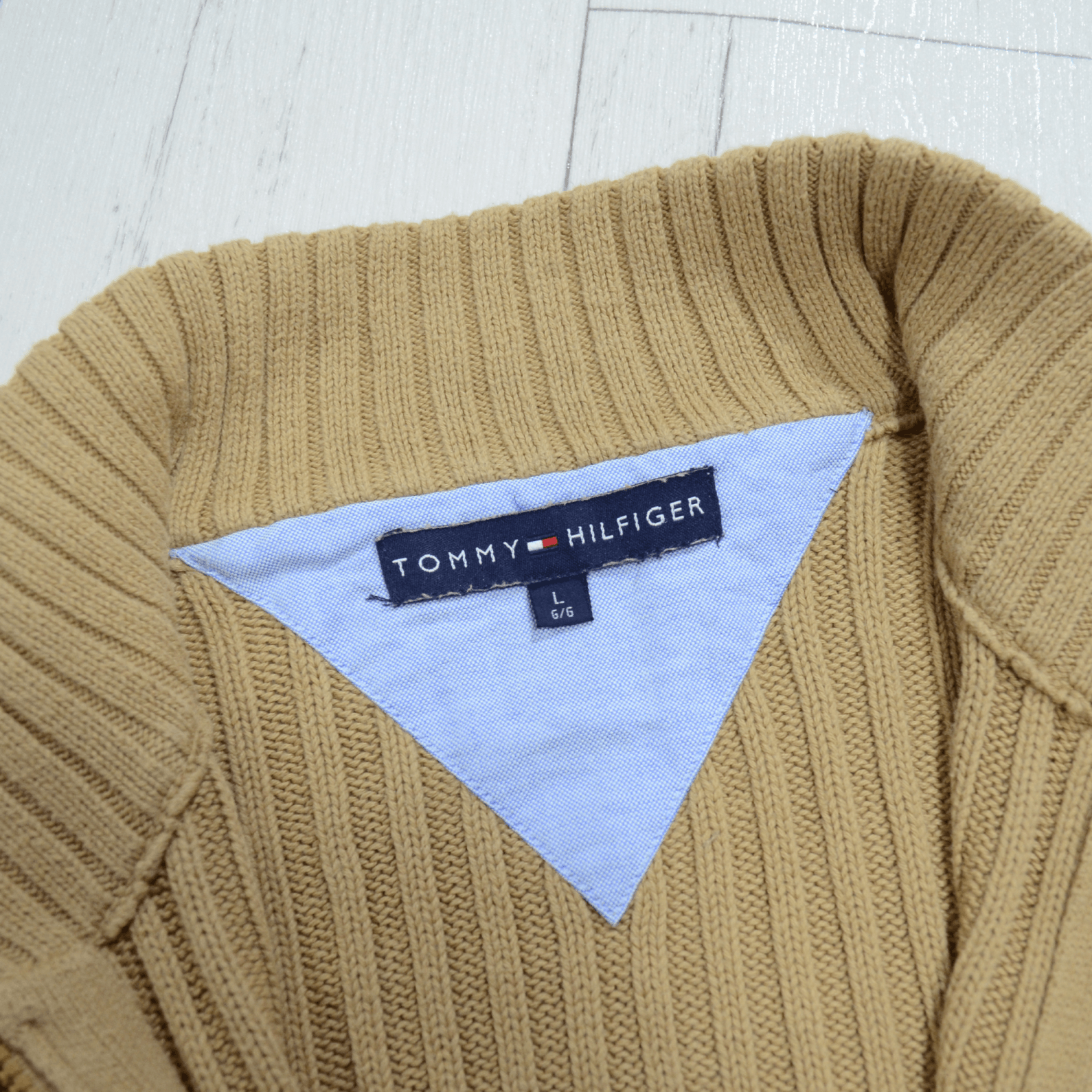 Tommy Hilfiger × Vintage Vintage Tommy Hilfiger Cream Full Zip Knit Sweater Y2K 90s Size US L / EU 52-54 / 3 - 7 Thumbnail