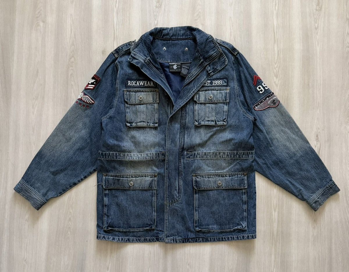 Vintage Vintage Rocawear Denim Military Jacket / Coat- Patches Sz XL Size XL / US 12-14 / IT 48-50 - 1 Thumbnail