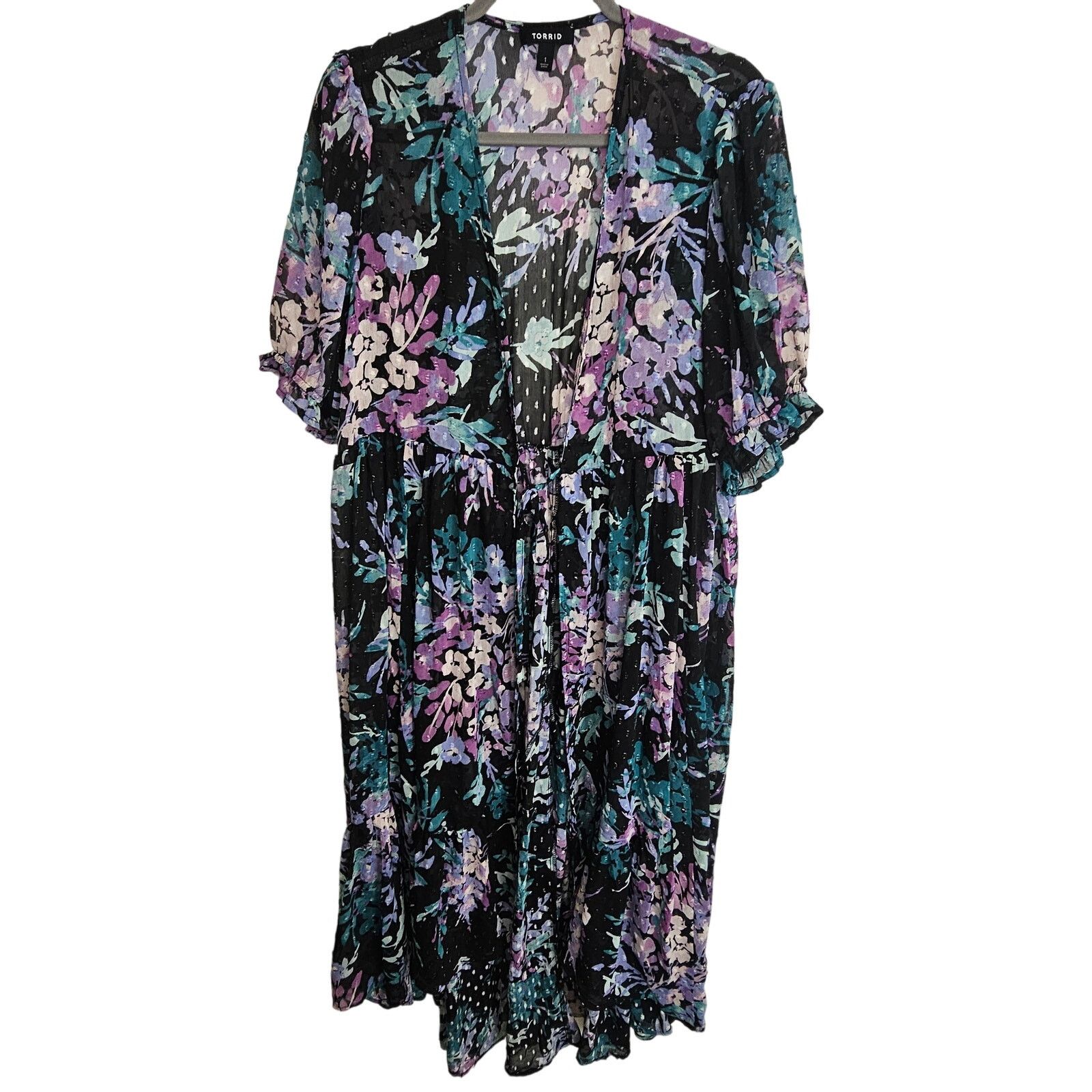 Corridor Torrid Ruffle Kimono Chiffon Clip Dot Floral Black Tiered Size XL / US 12-14 / IT 48-50 - 1 Thumbnail