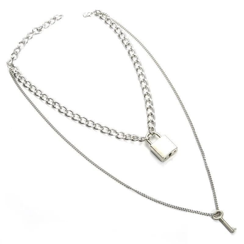 Jewelry Padlock Chain Necklace Punk Rock 90s Link Chain Size ONE SIZE - 5 Thumbnail