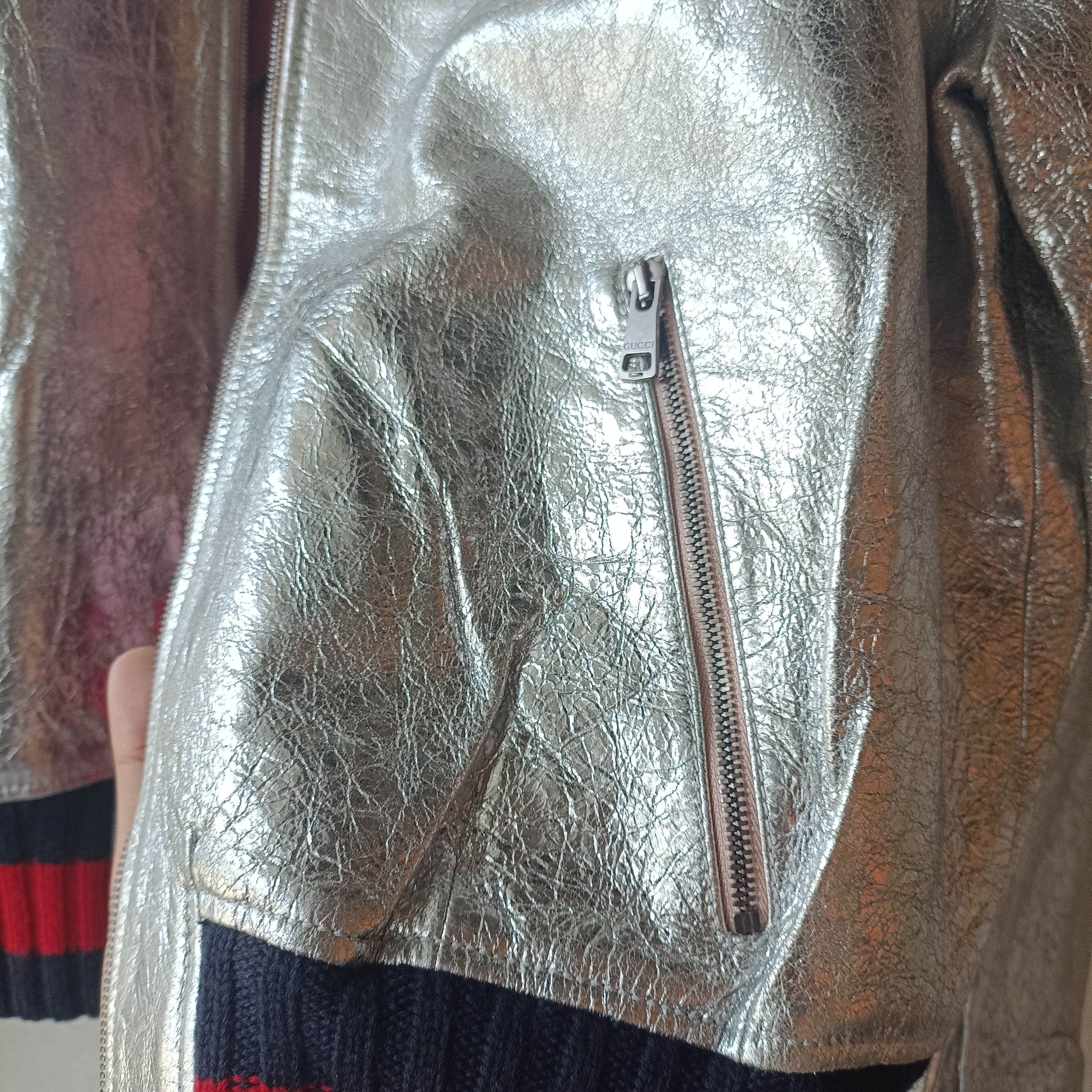 Gucci GUCCI Silver Crackle Leather Jacket in size 44IT(S) hs Size US S / EU 44-46 / 1 - 10 Thumbnail