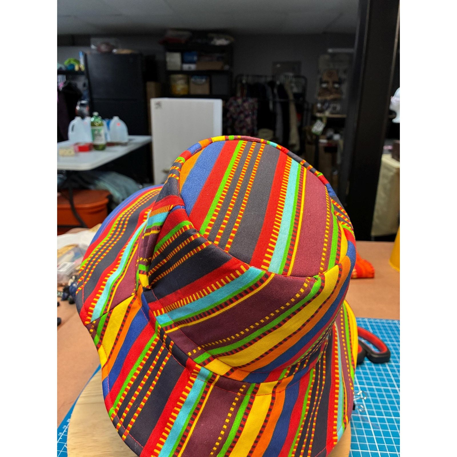 Other Upcycled Bucket Hat — Bold Multicolor Stripe, Lime Green Size ONE SIZE - 3 Thumbnail