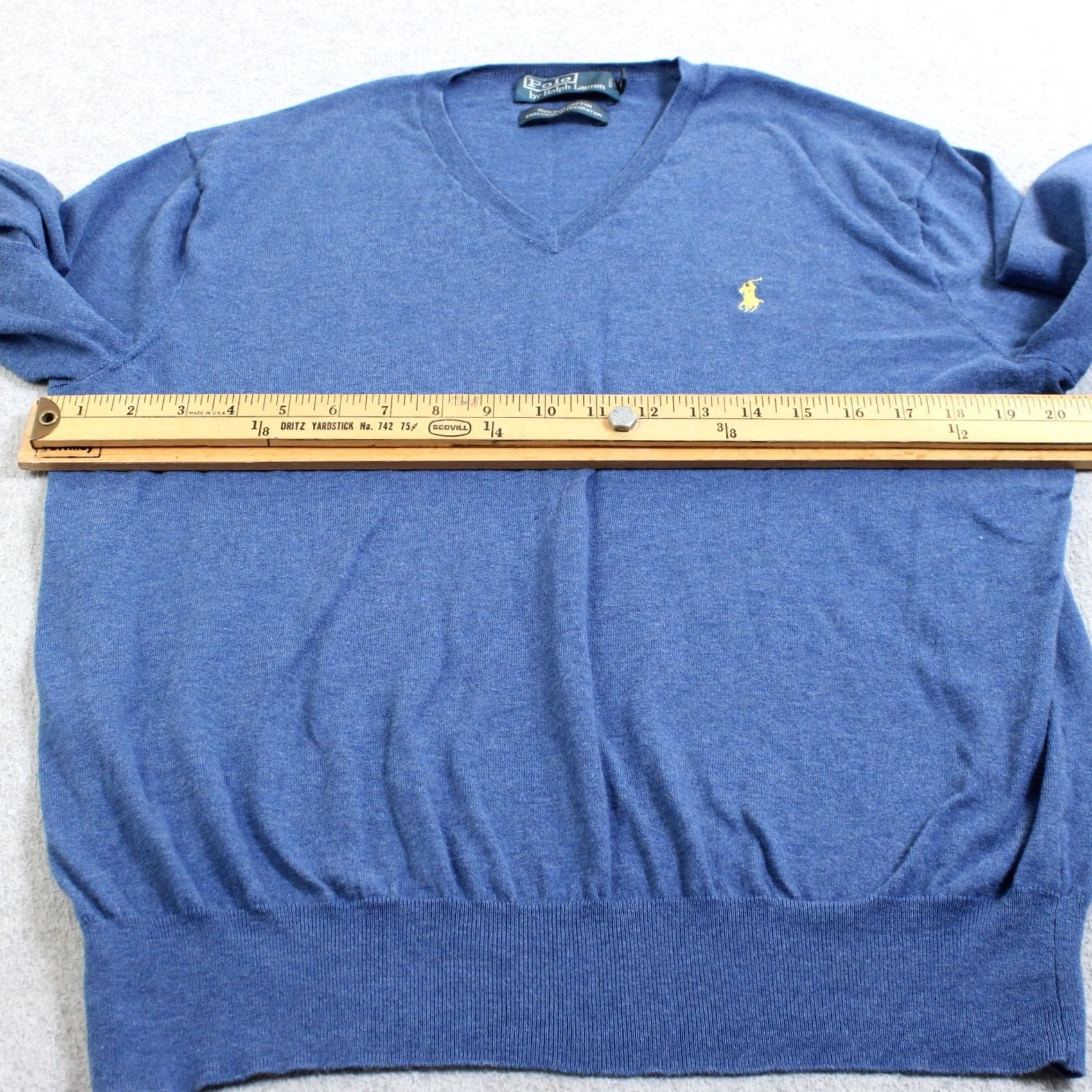 Polo Ralph Lauren Polo Ralph Lauren Mens Medium Blue Pima Cotton V-Neck Pullover Sweater – Classic Style | Fashion | by Size US M / EU 48-50 / 2 - 5 Thumbnail