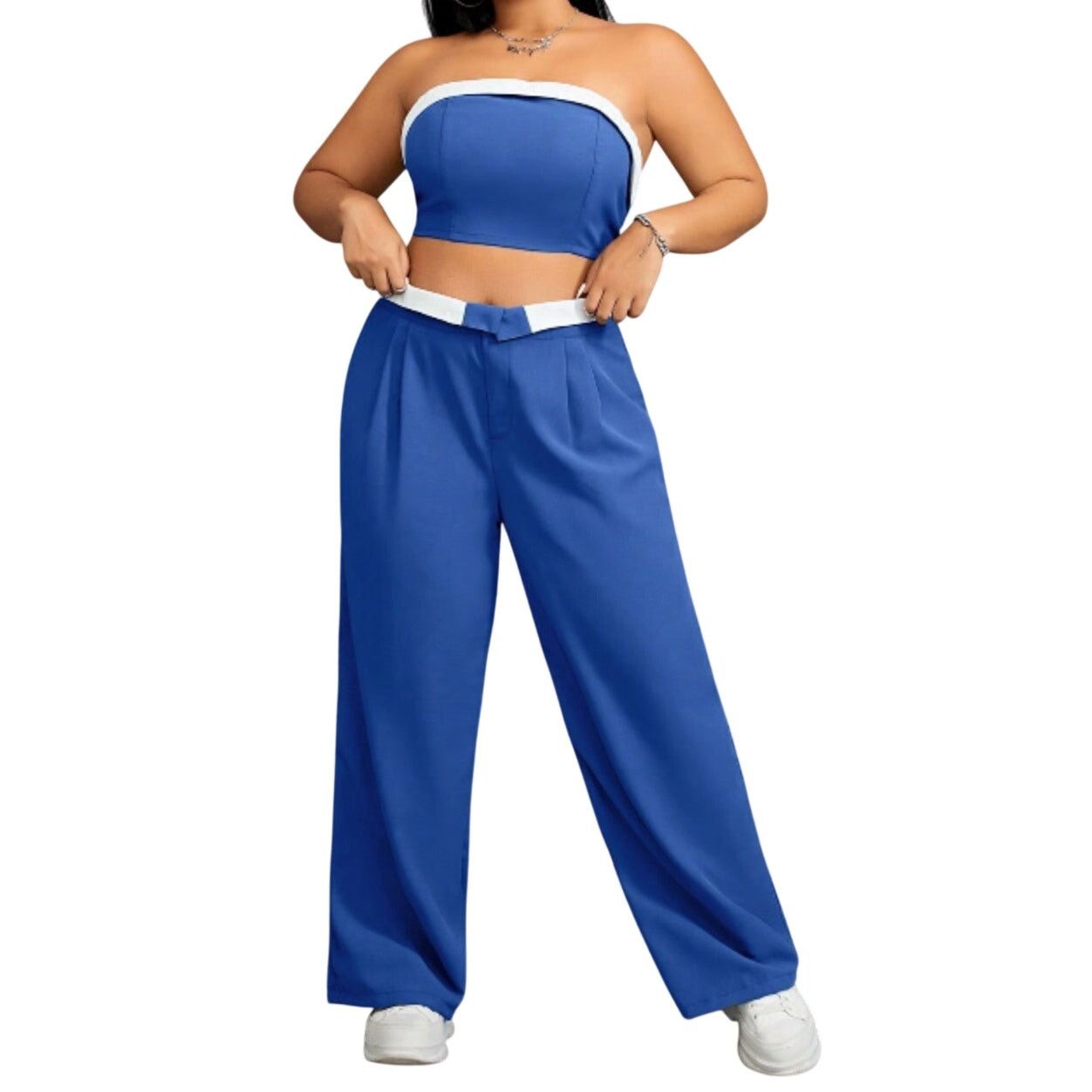 Shein Women's Colorblock Strapless Top and Pants Set Blue, Size L Size L / US 10 / IT 46 - 1 Thumbnail