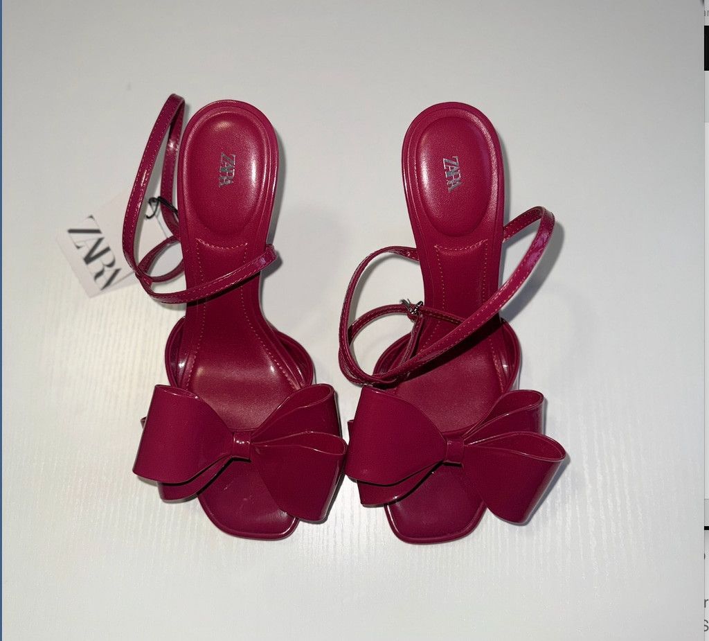 Zara Zara Patent Effect Bow Sandals Size 39 Size US 8 / IT 38 - 7 Thumbnail