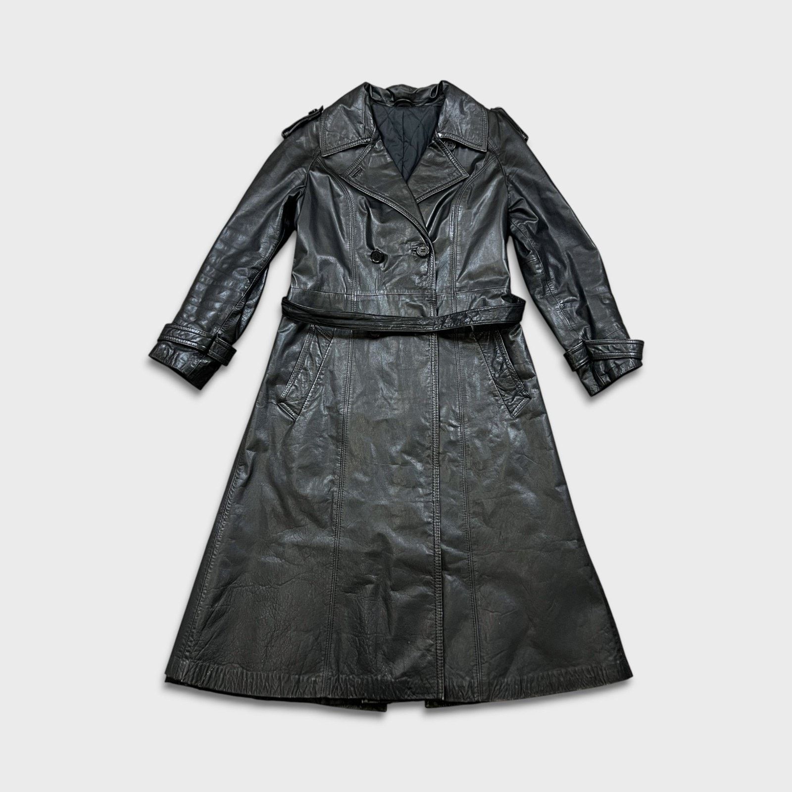 Vintage Vintage JOFAMA Swedish Leather Trench Coat Quilted Lined 90s Size M / US 6-8 / IT 42-44 - 1 Thumbnail