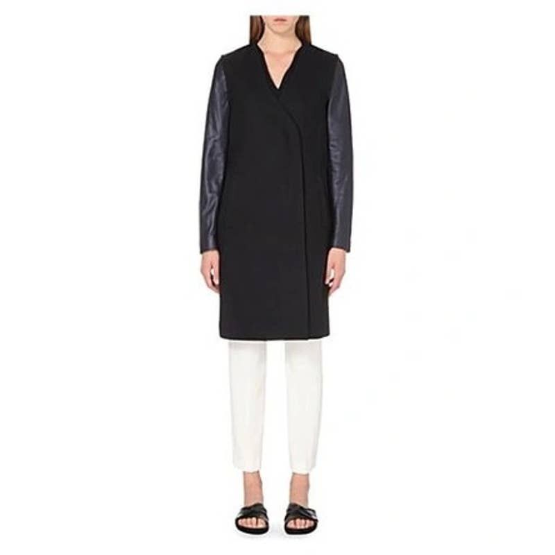 Image of Theory Quennel Wool-Blend And Lamb Leather Coat Navy in Blue, Women's (Size XS)