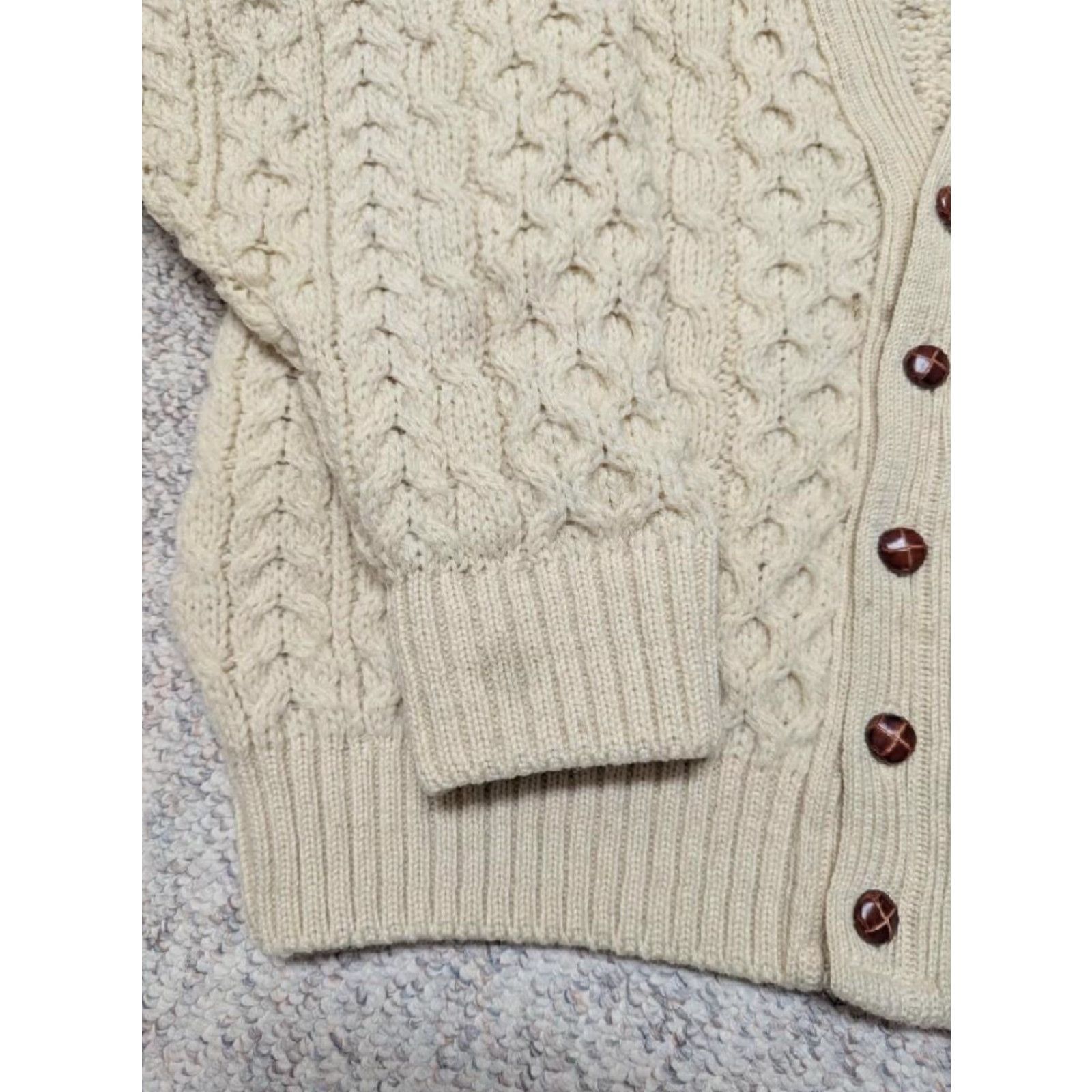Vintage VINTAGE Highland Home ARAN cardigan sweater L chunky knit cream wool fisherman pattern Mens Size US L / EU 52-54 / 3 - 6 Thumbnail