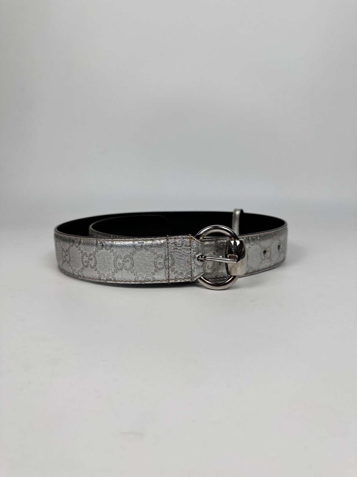 Gucci Gucci Silver Guccissima Leather Belt Metallic Monogram Italy Size ONE SIZE - 2 Thumbnail