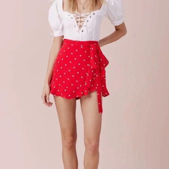 FOR LOVE AND LEMONS NATALIA RED POLKA DOT MINI SKORT SIZE S