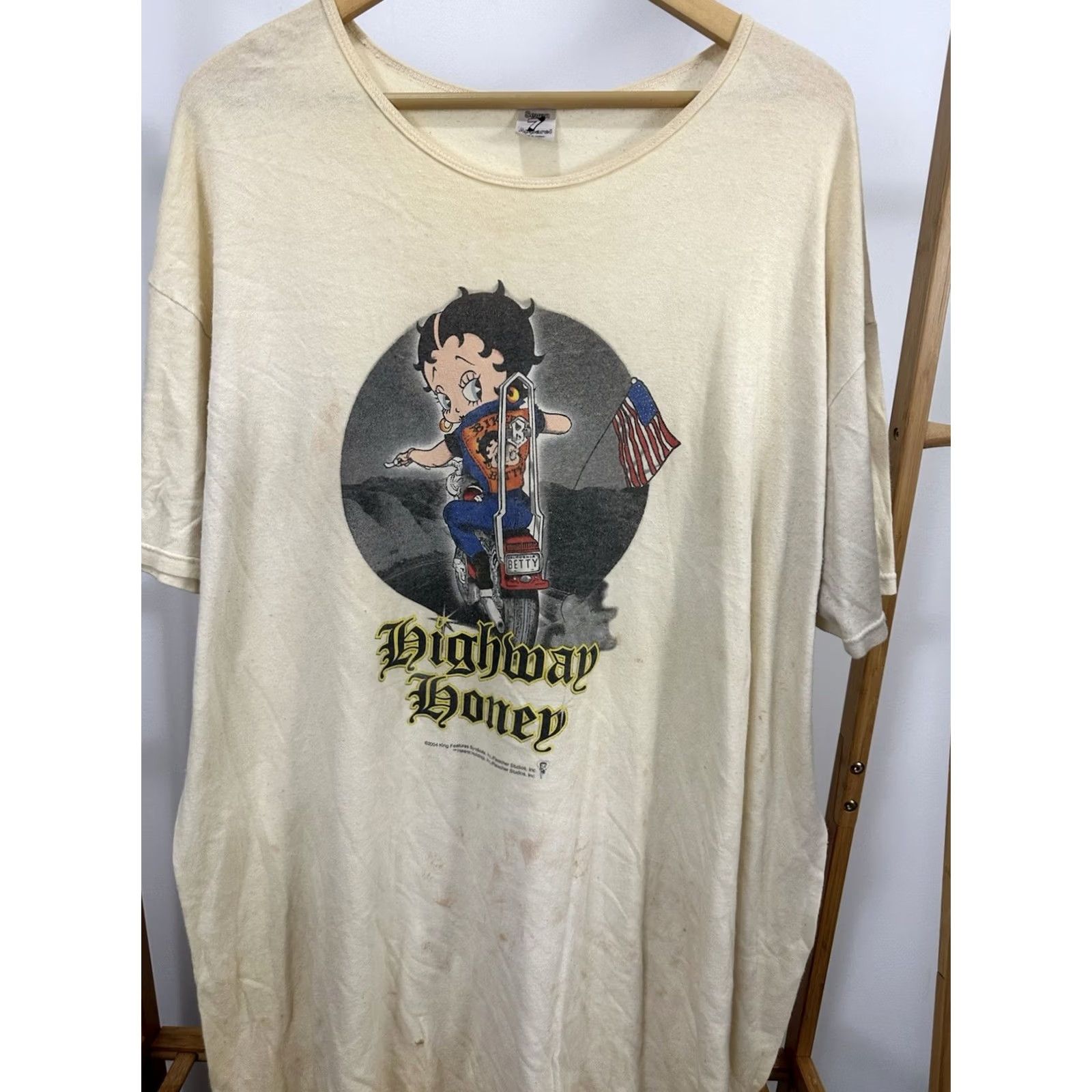 Vintage VTG Betty Highway Honey Biker Chick Motorcycle Ride Oversized Baggy T-Shirt 4XL Men Cream Seven Apparel 4XL Shirt Baggy Riding Mens 90s Size US XXL / EU 58 / 5 - 4 Thumbnail