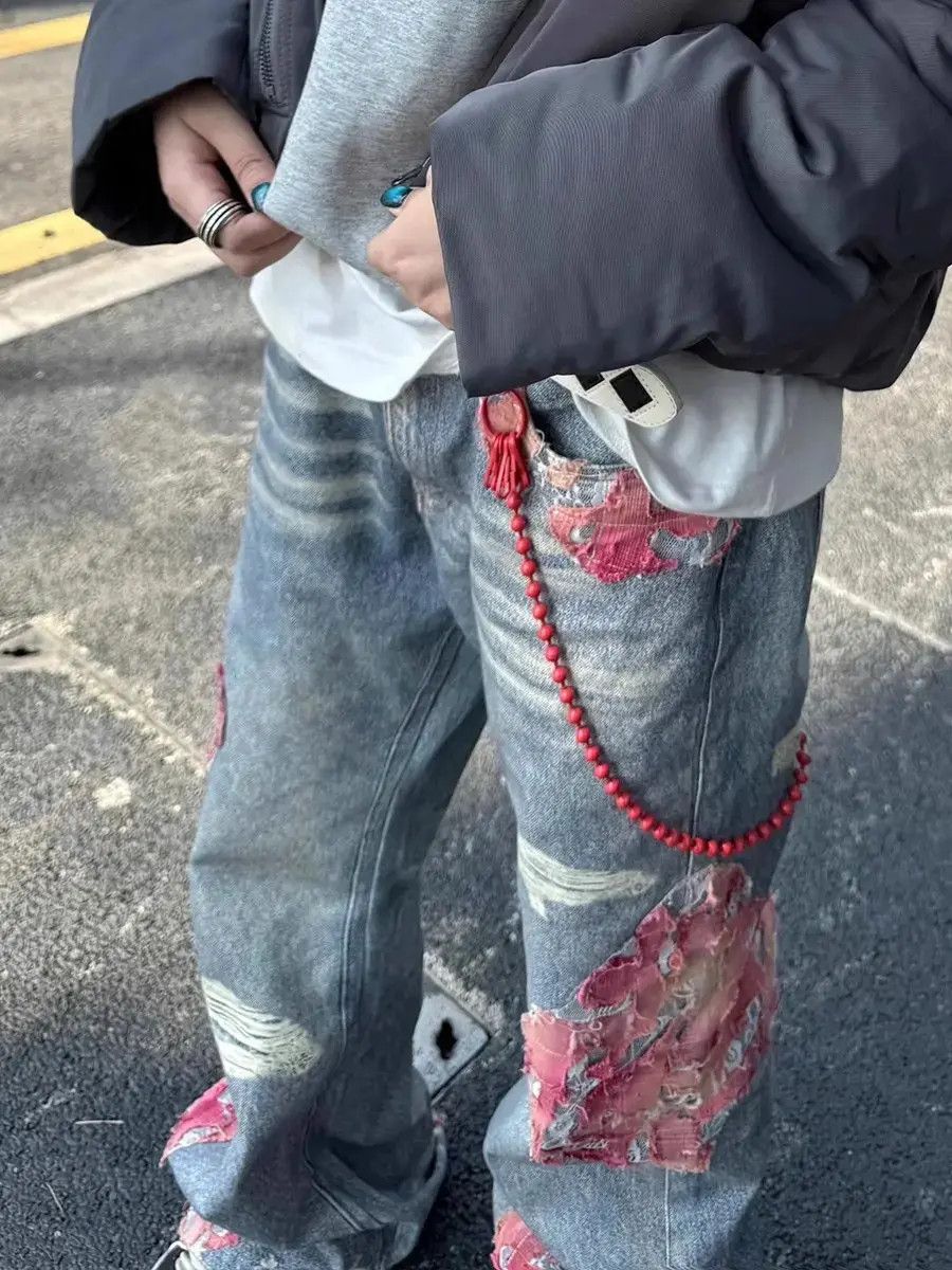 Japanese Brand Hip Hop Loose Straight Spliced Jeans Size US 30 / EU 46 - 3 Thumbnail