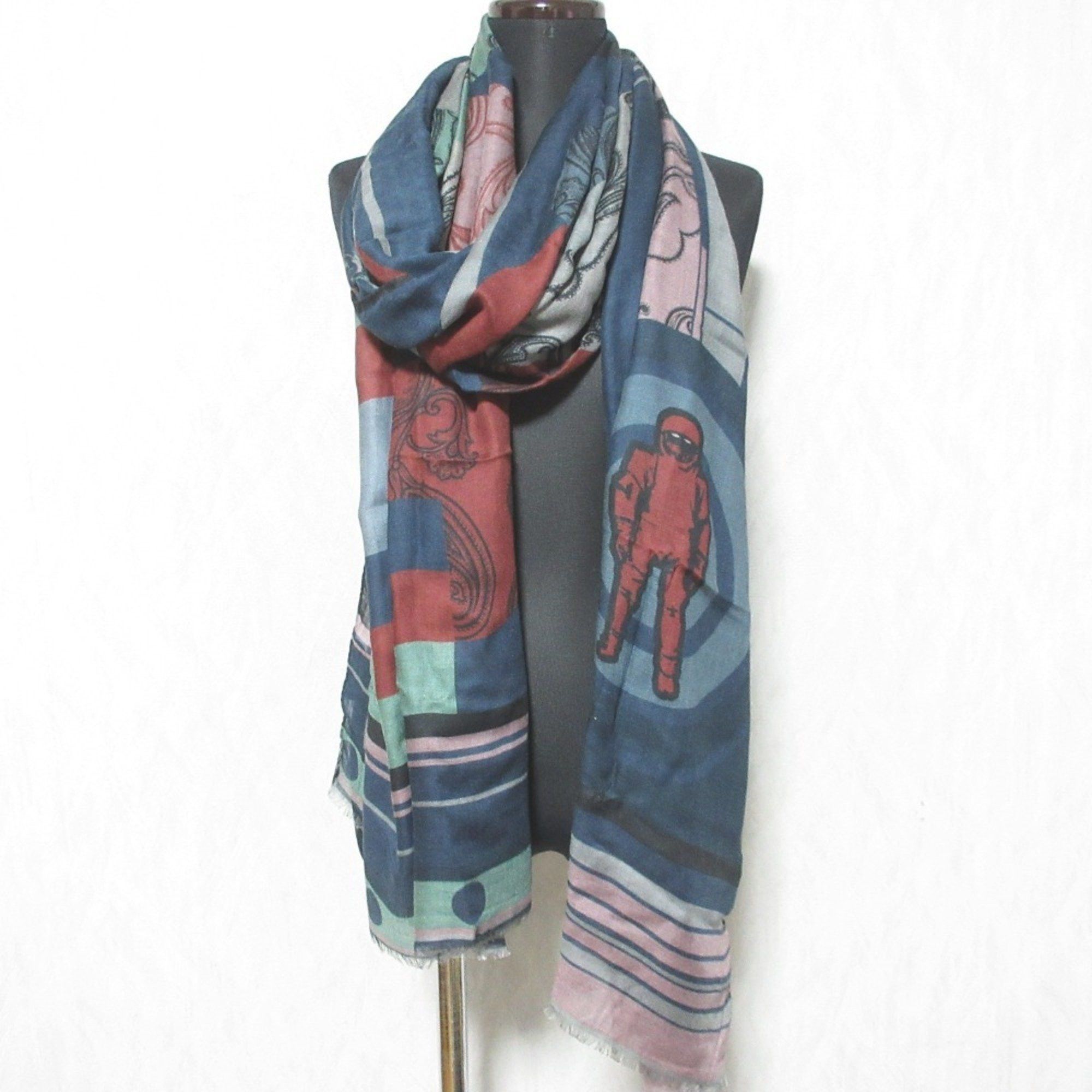 Etro ETRO Paisley Rocket Astronaut All-over Pattern Large Stole/Scarf Shawl Scarf Navy Grey Women's Size ONE SIZE - 1 Thumbnail