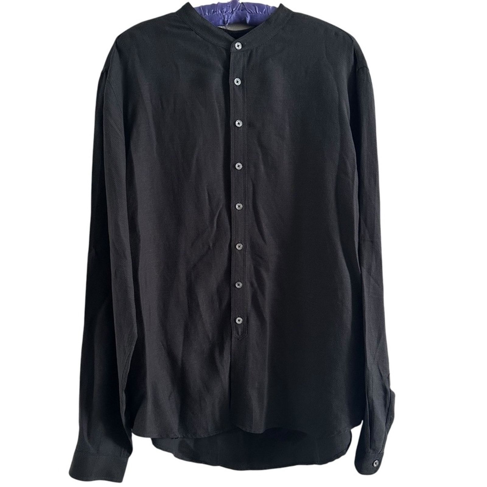 John Varvatos S/21 Twill Linen Blend Shirt Sz XL Midnight Blue Band Collar Size US XL / EU 56 / 4 - 1 Thumbnail