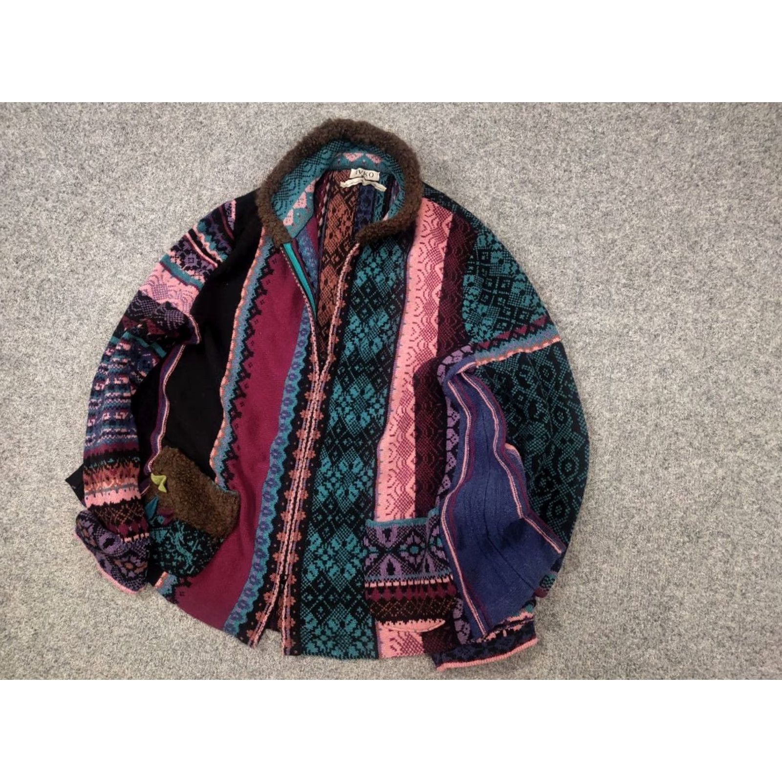 Vintage IVKO Design Knit Jacket Jacquard Zip Black Wool 100% Knit Coat Women XL Vintage No Size XL / US 12-14 / IT 48-50 - 4 Thumbnail
