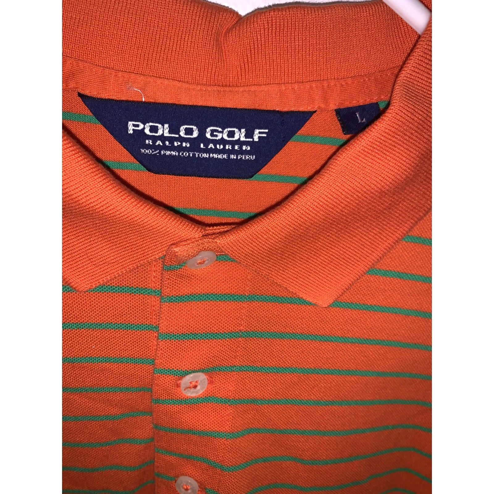 Ralph Lauren Polo Golf Ralph Lauren Polo Orange Striped Short Sleeve Cotton L Mens Shirt - Regular Fit, Embroidered Logo, Collared, 100% Pima Cotton Size US L / EU 52-54 / 3 - 2 Thumbnail