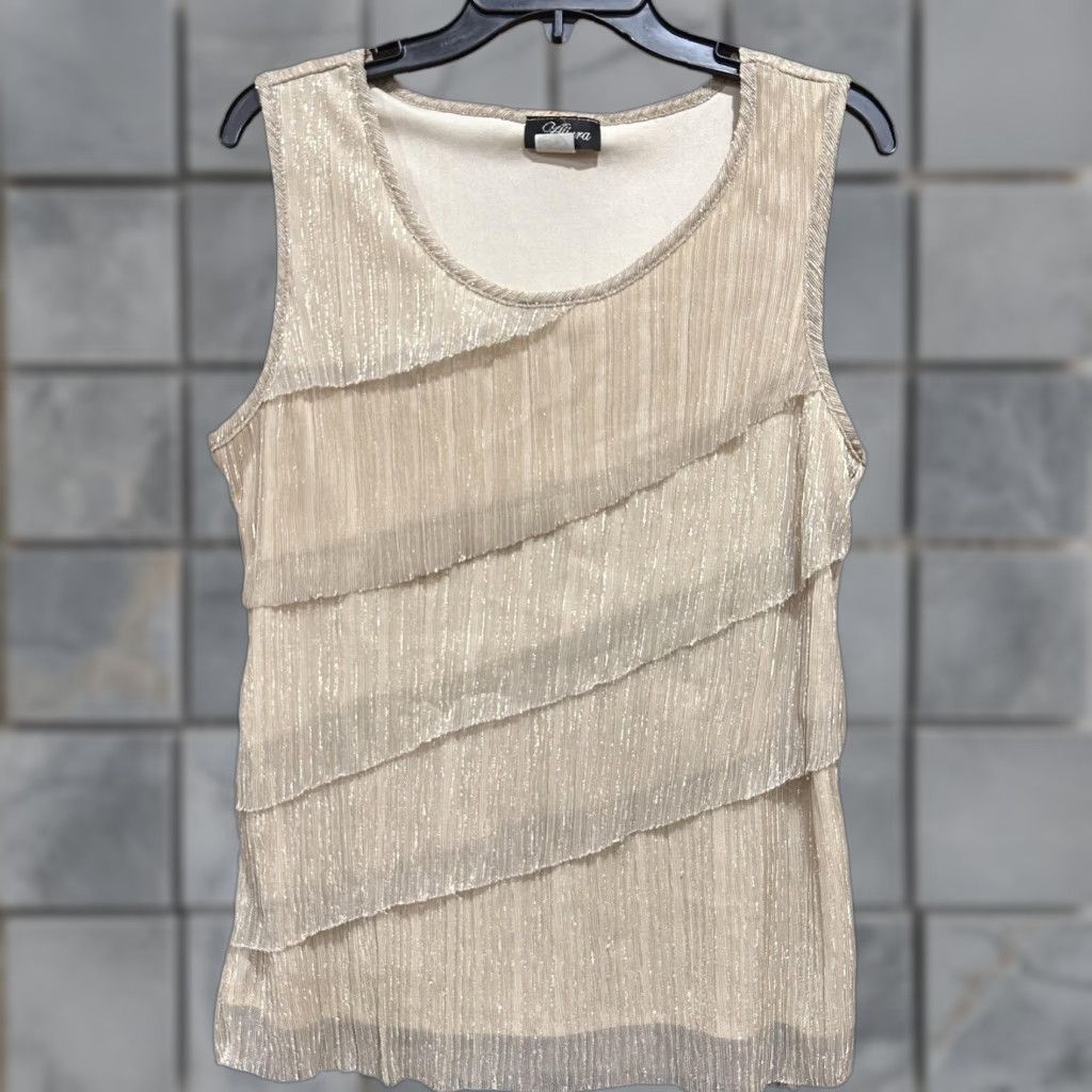 Vintage VINTAGE Allura Gold Sleeveless Pleated Tank Top Women L Glam Evening Top Scoop Neck 90s Business Party/Cocktail Womens Size L / US 10 / IT 46 - 1 Thumbnail