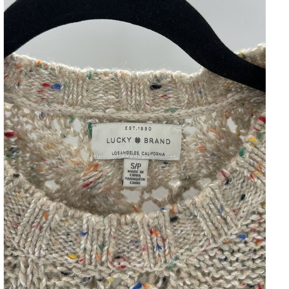 Lucky Brand Lucky Brand Beige Marled Open Knit Crew Neck Sweater wool Size S / US 4 / IT 40 - 3 Thumbnail