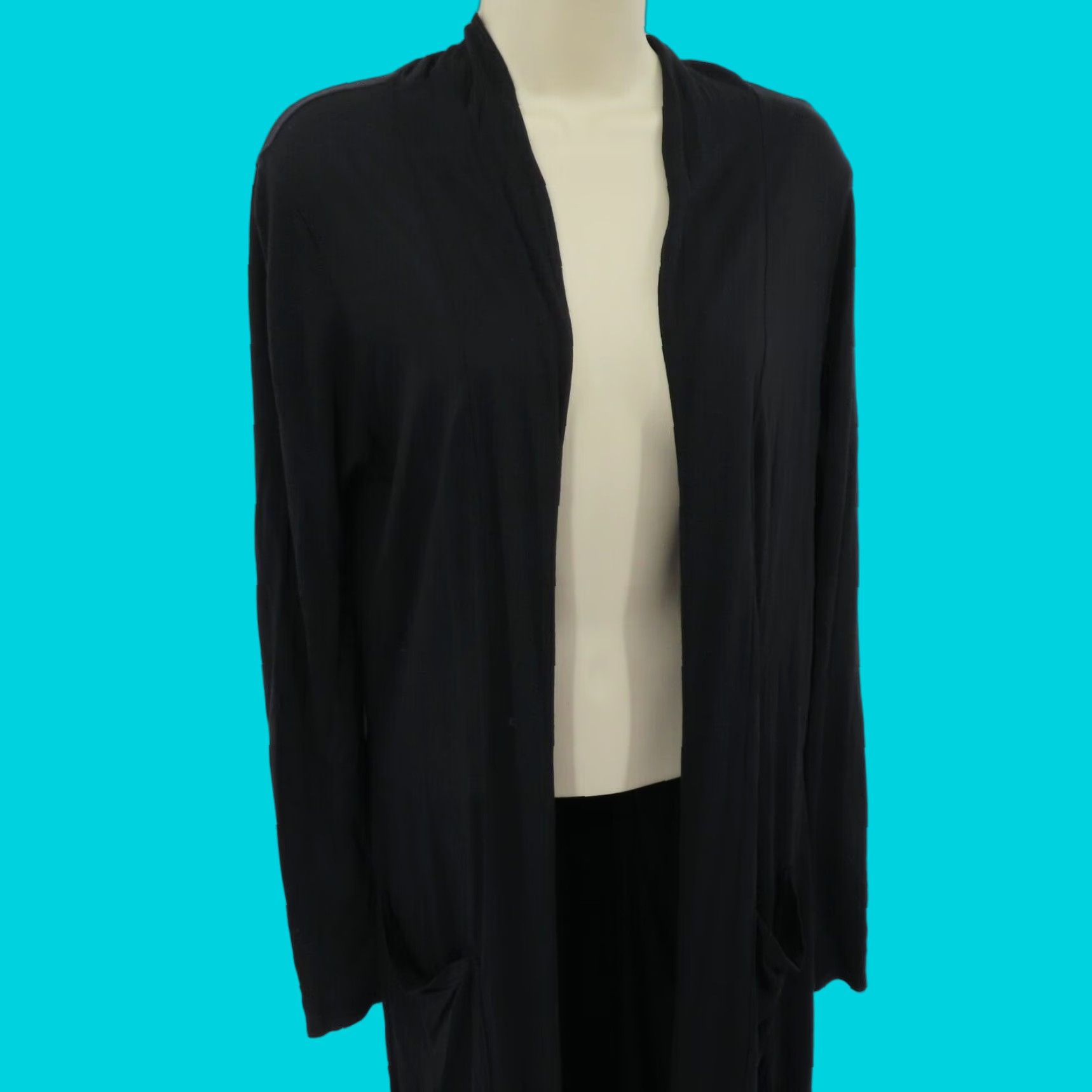 Frame FRAME Denim Le Duster Cardigan XS Black Long Sleeve Open Front Pockets Womens Cardigan Size XS / US 0-2 / IT 36-38 - 1 Thumbnail