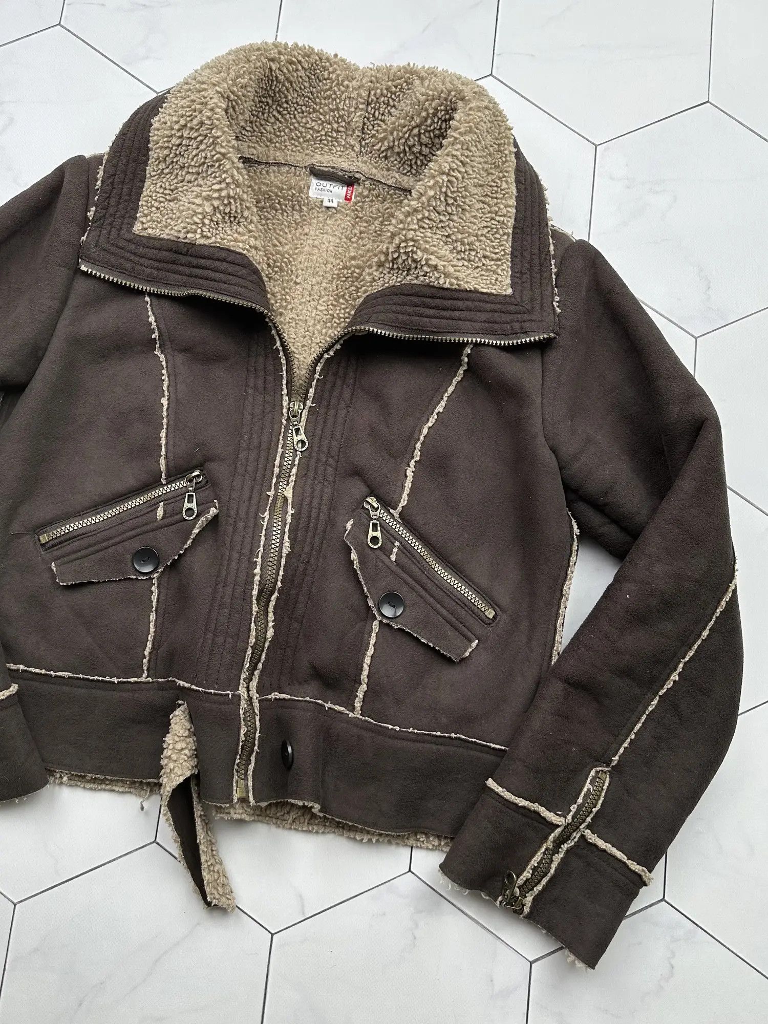 Japanese Brand Vintage Zipped Faux Sheepskin Jacket (B398)E2D15 Size M / US 6-8 / IT 42-44 - 3 Thumbnail
