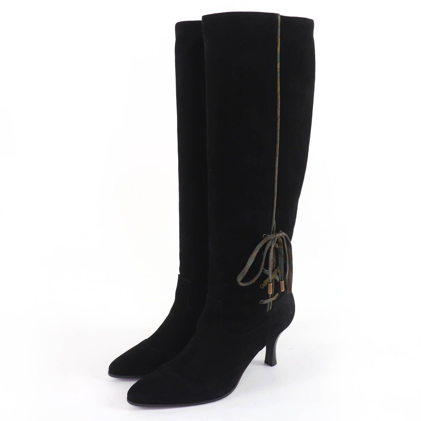 Hermes Hermes Hermès BOHEME Suede leather Silk Ribbon Knee-high Boots 37.5 Leather Shoes DUTY FREE for USA Size ONE SIZE - 1 Thumbnail