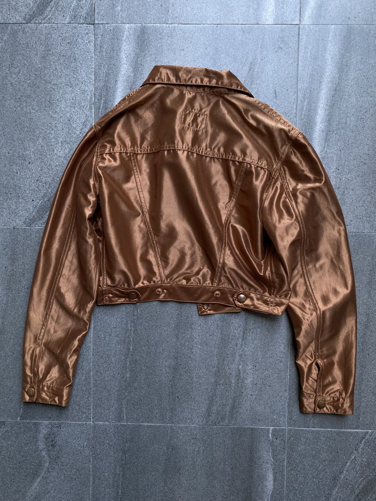Jean Paul Gaultier Junior Gaultier Cropped Satin Trucker Jacket – Bronze Brown Size L / US 10 / IT 46 - 4 Thumbnail