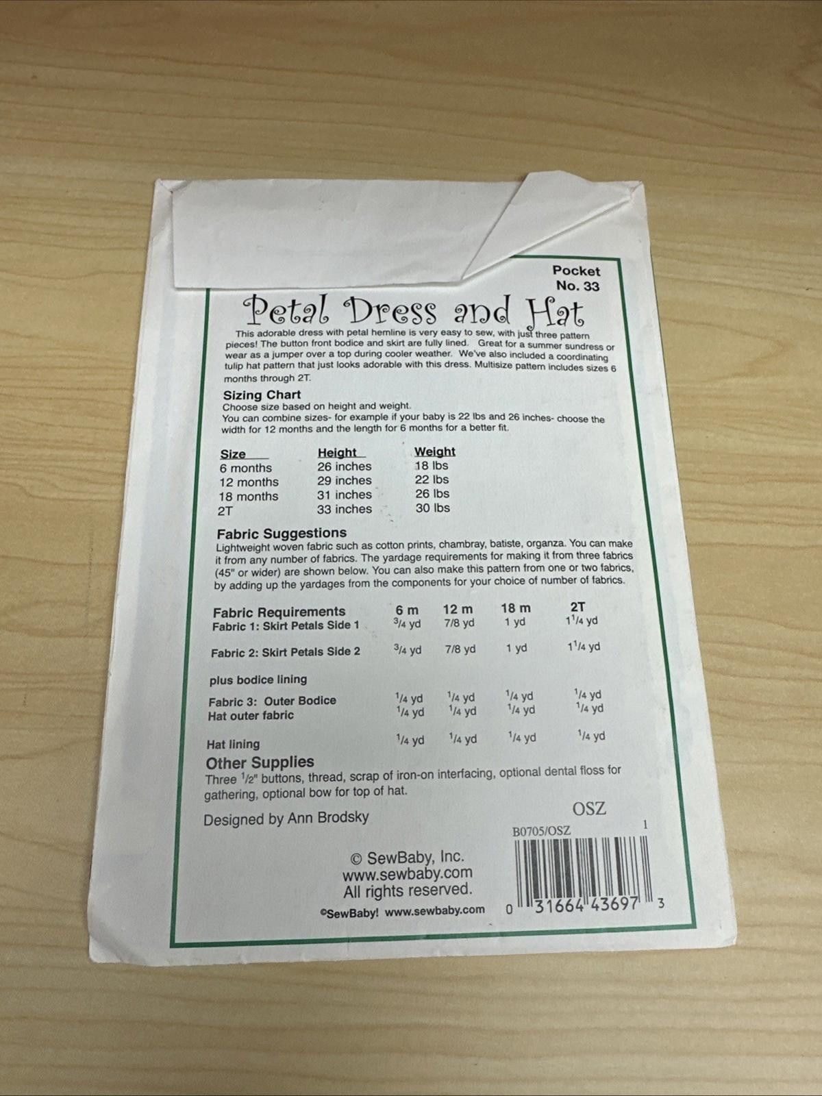 Other Sew Baby F705 Baby Girls Petal Dress and Hat Sewing Pattern Size ONE SIZE - 2 Thumbnail