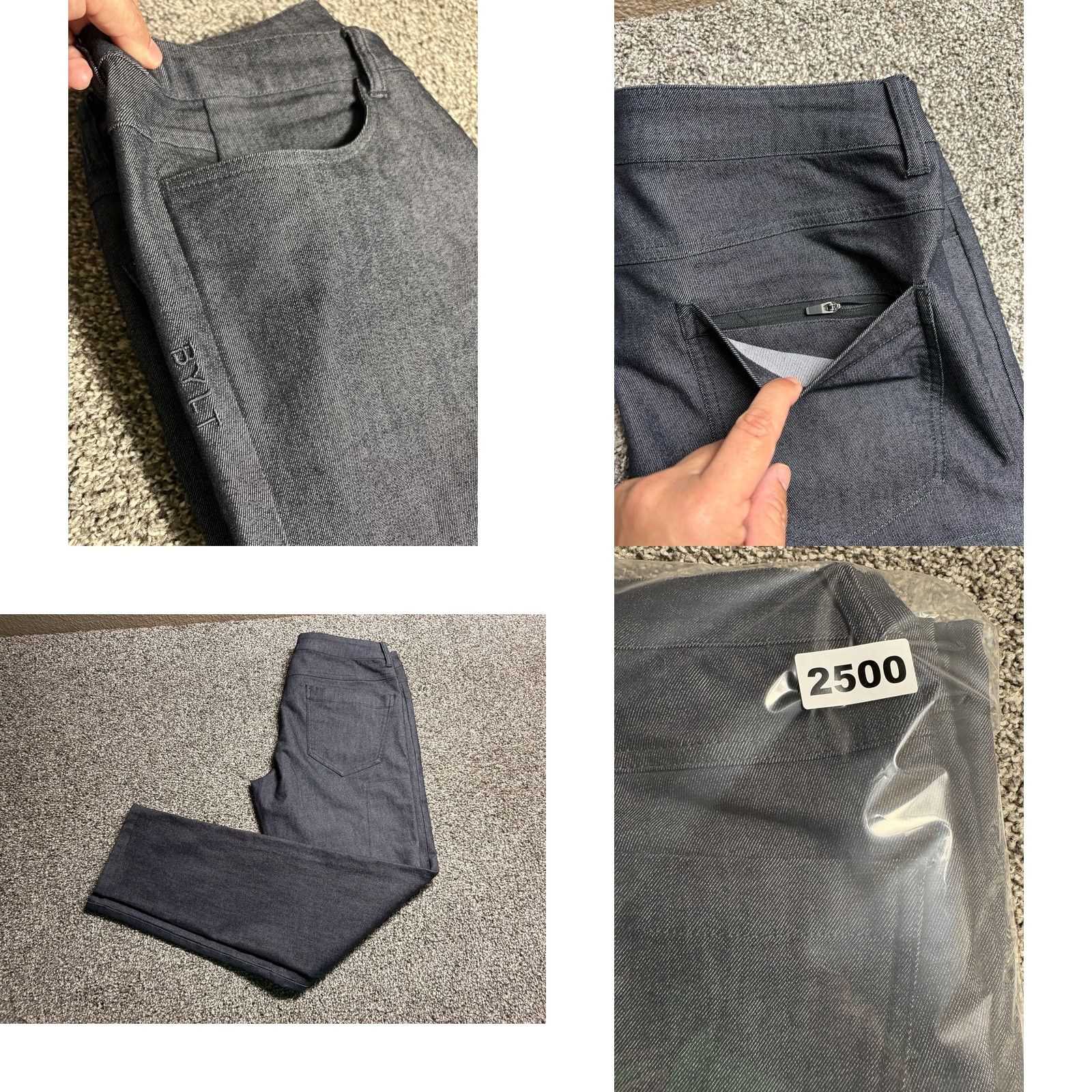 Vintage BYLT Pants Mens 33 Gray Everyday Pant Stretch Chino Premium Basics Slim Front Zip Pockets Size US 33 - 9 Thumbnail