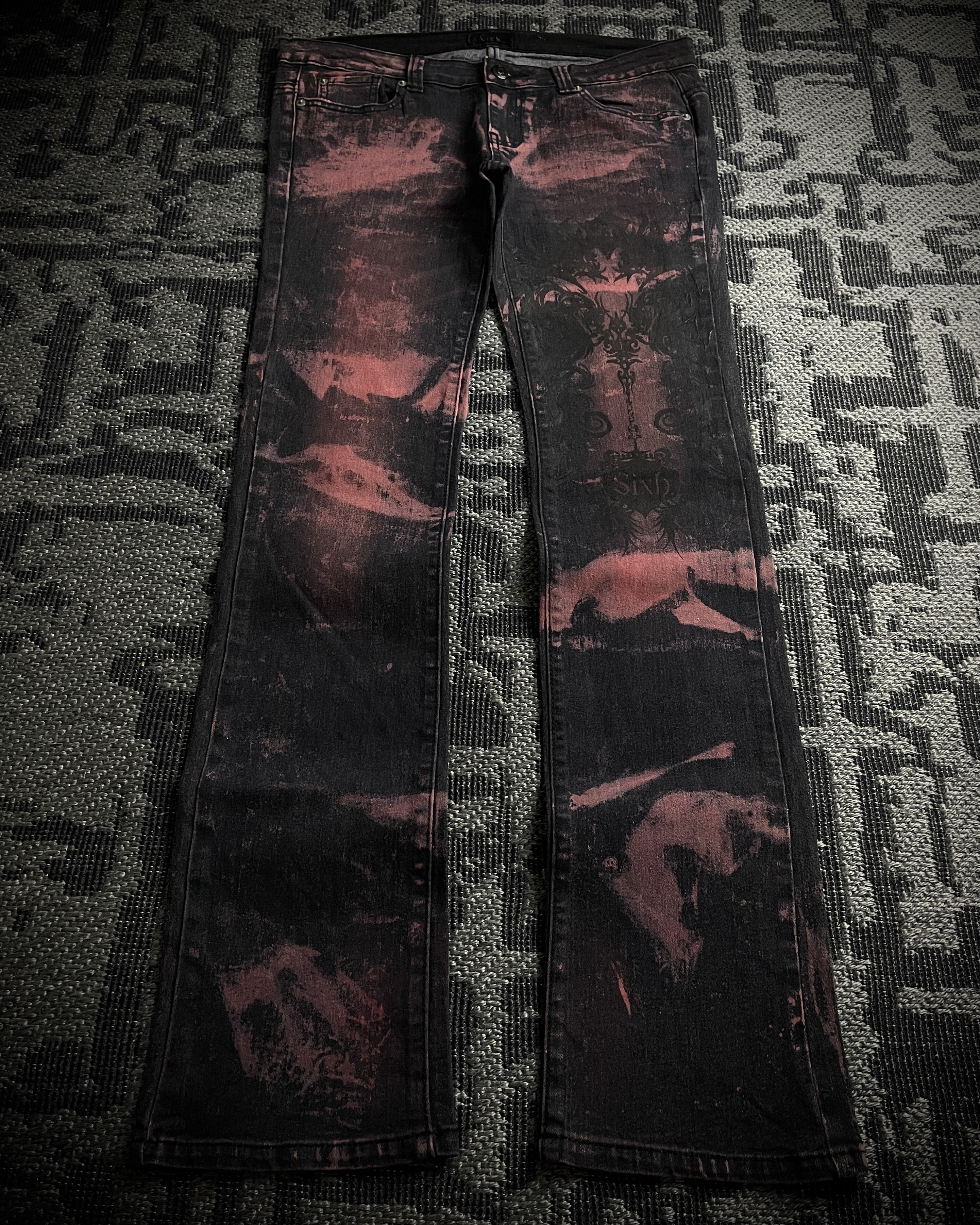 Japanese Brand Sixh Bloodwash Gothic Print Denim Size US 33 - 3 Thumbnail